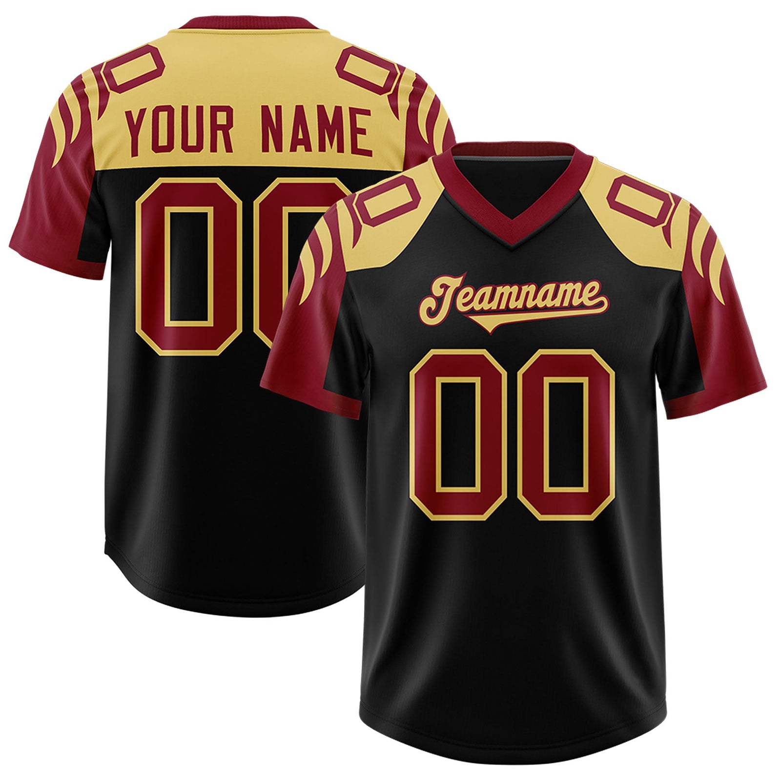 Custom Black Crimson Raglan Sleeves Personalized Pattern Authentic Football Jersey