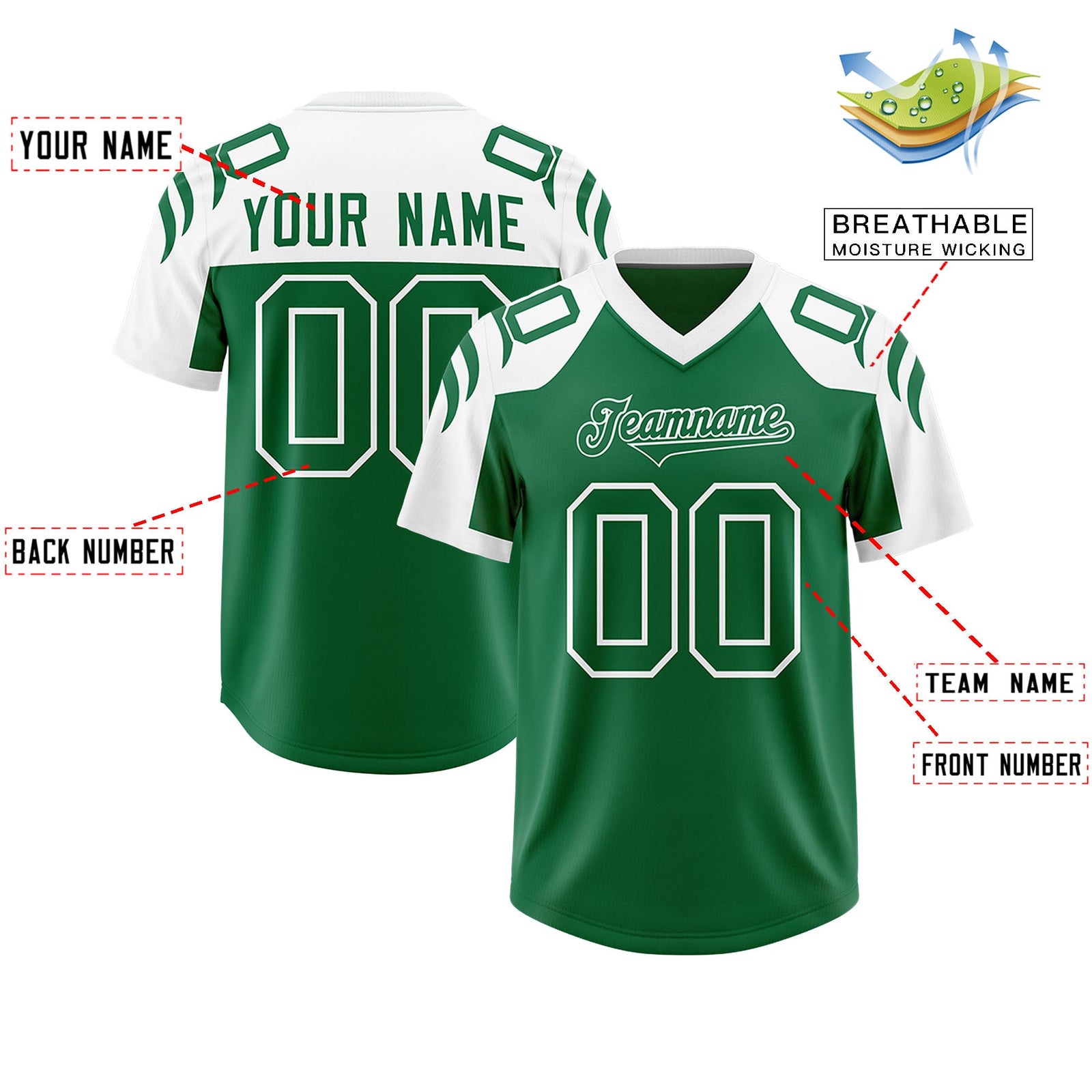 Custom Kelly Green White Raglan Sleeves Personalized Pattern Authentic Football Jersey