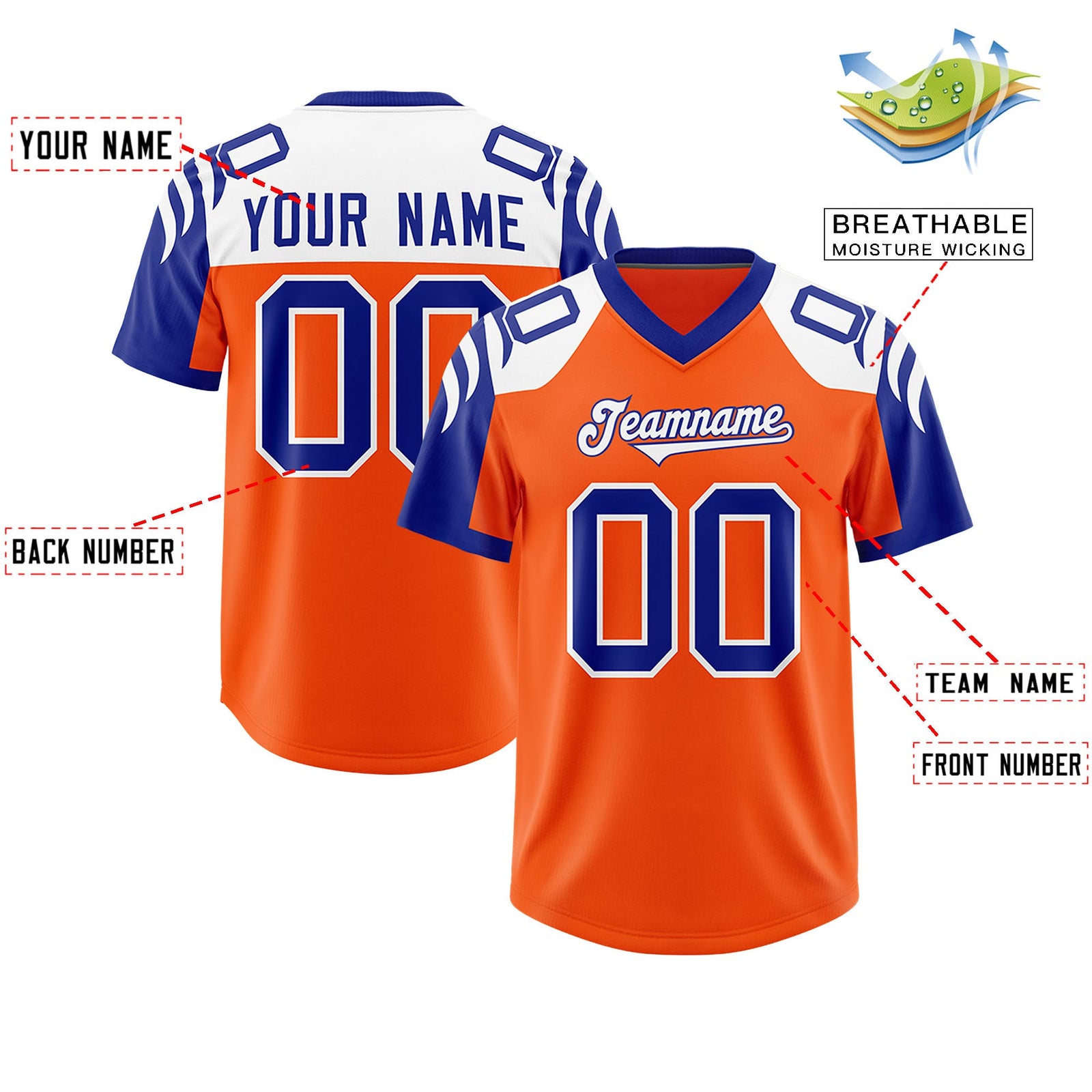 Custom Orange Royal Raglan Sleeves Personalized Pattern Authentic Football Jersey