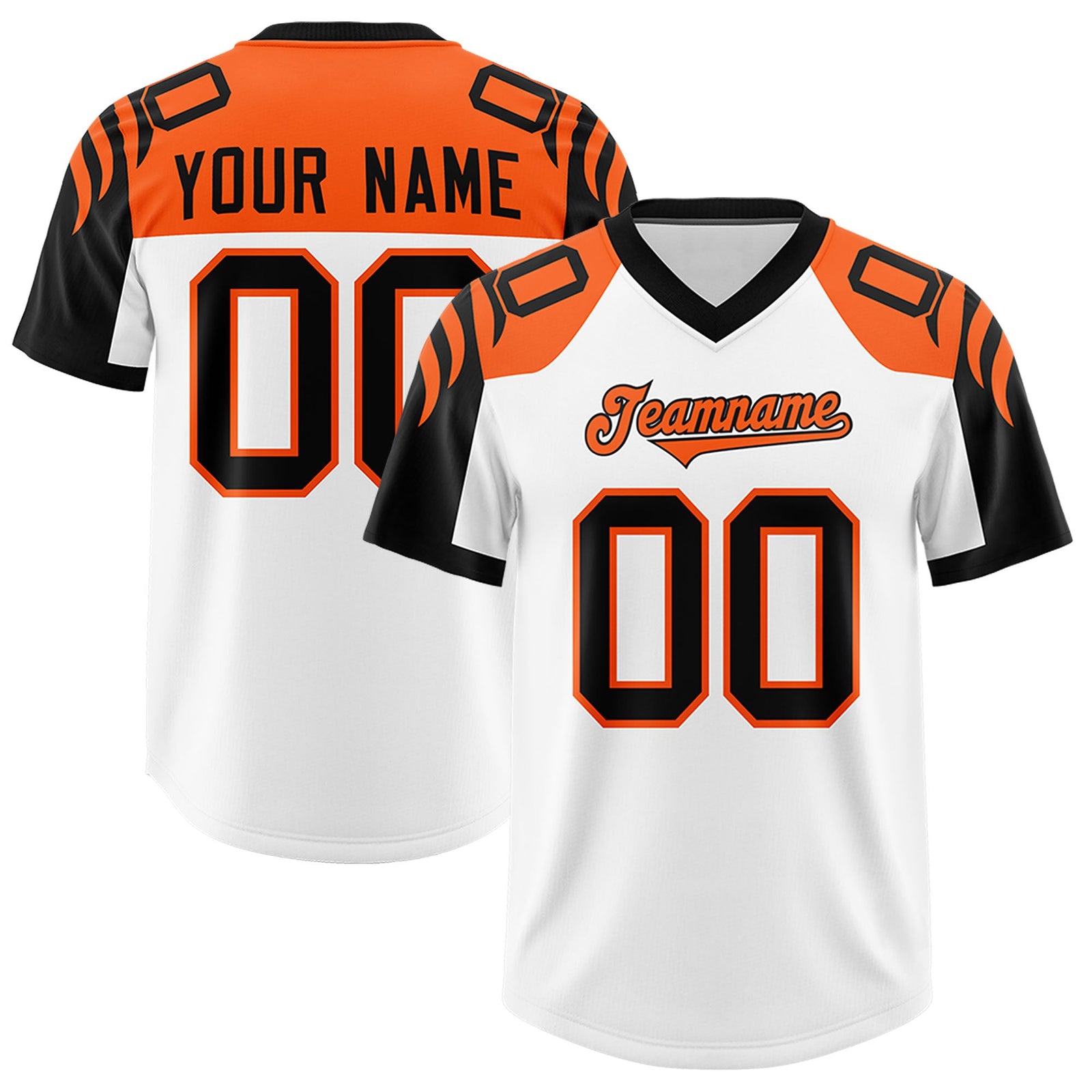 Custom White Black Raglan Sleeves Personalized Pattern Authentic Football Jersey