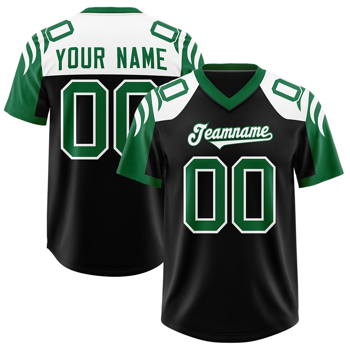Custom Black Kelly Green Raglan Sleeves Personalized Pattern Authentic Football Jersey