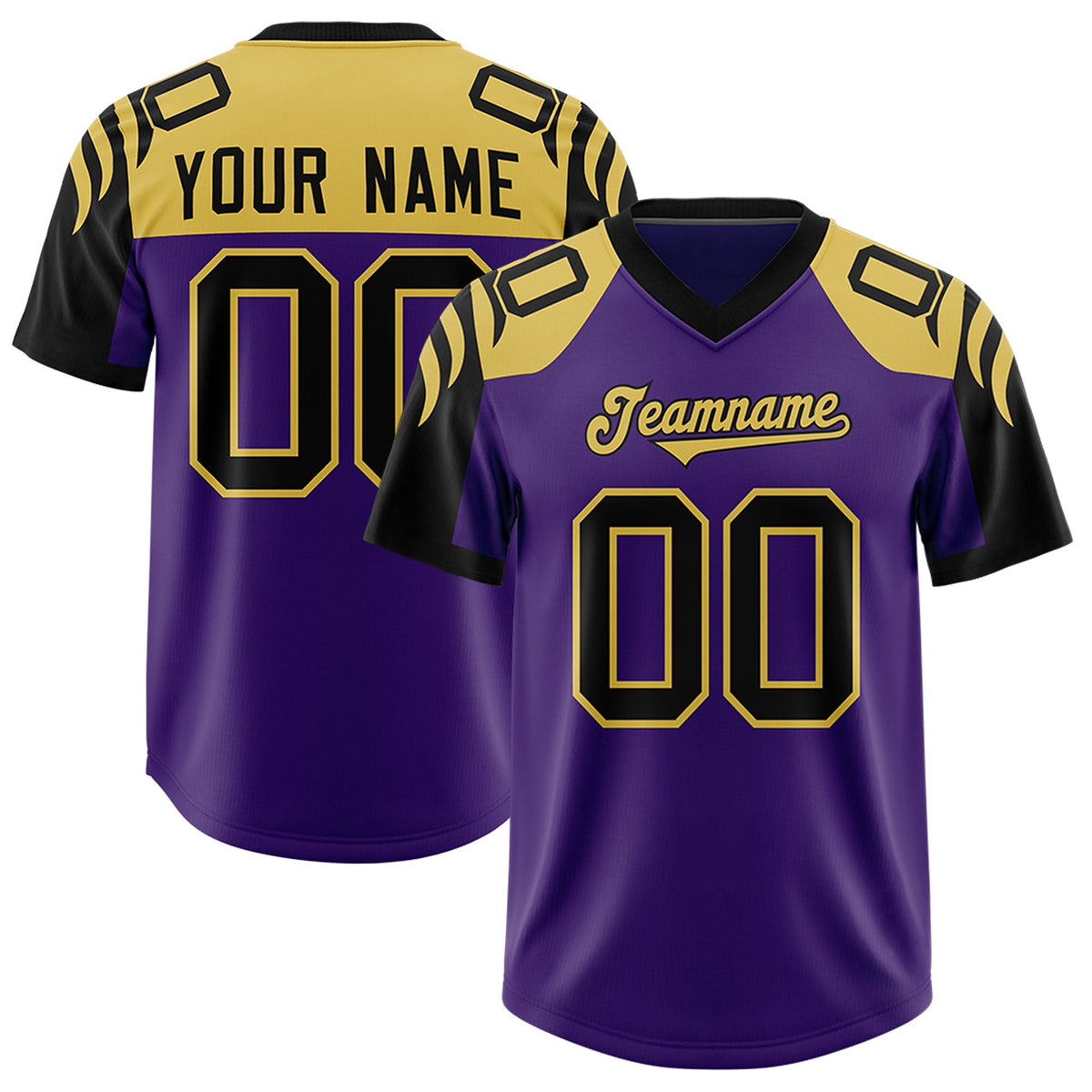 Custom Purple Black Raglan Sleeves Personalized Pattern Authentic Football Jersey