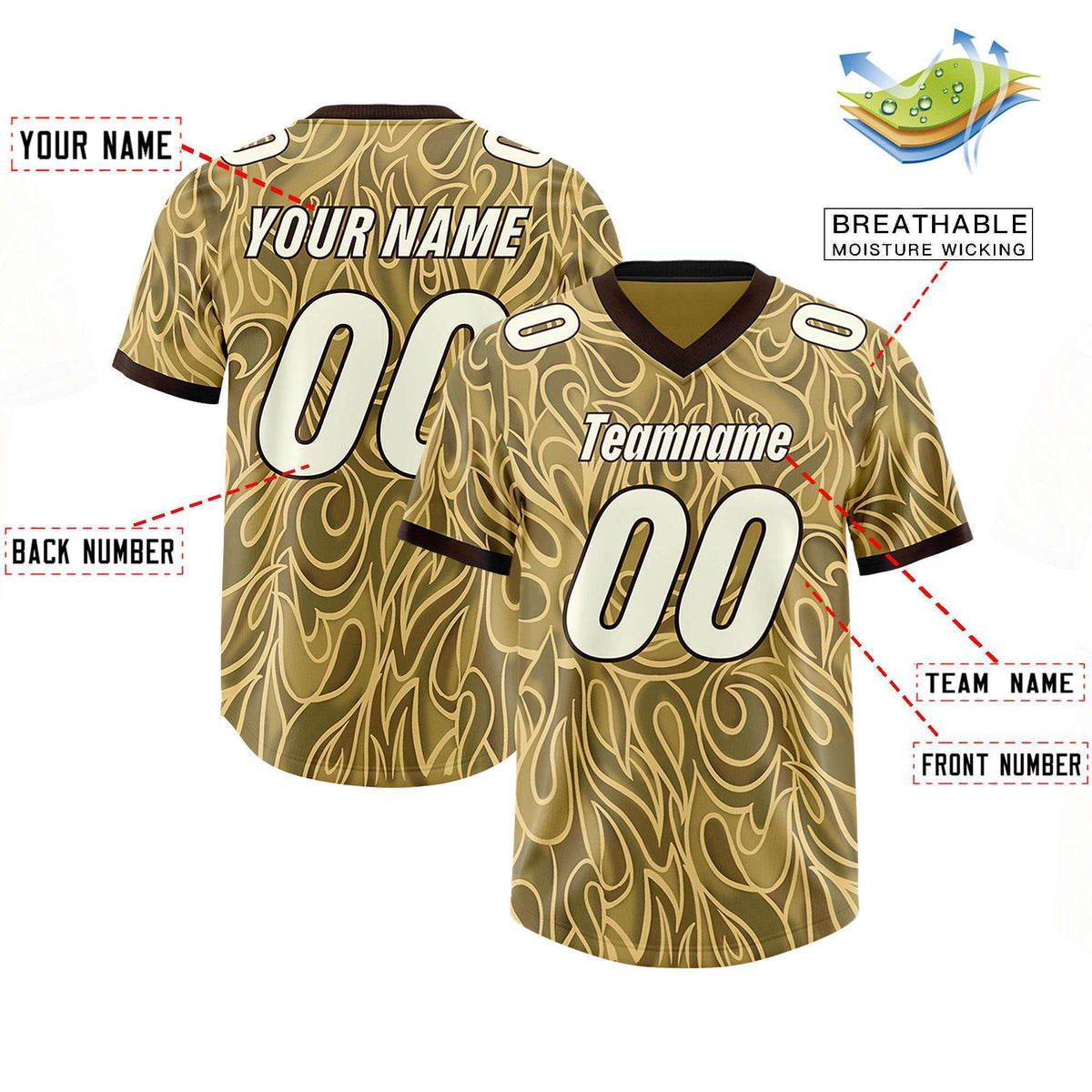 Custom Khaki Personalized Printed Graffiti Pattern Design Authentic Football Jersey