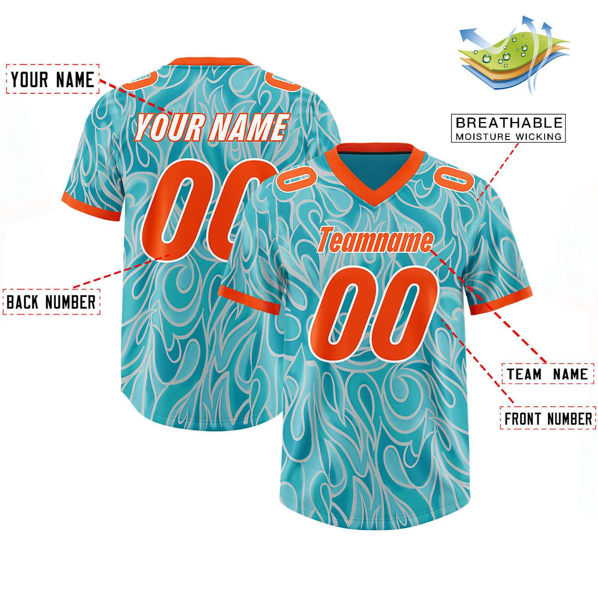 Custom Teal Personalized Printed Graffiti Pattern Design Authentic Football Jersey