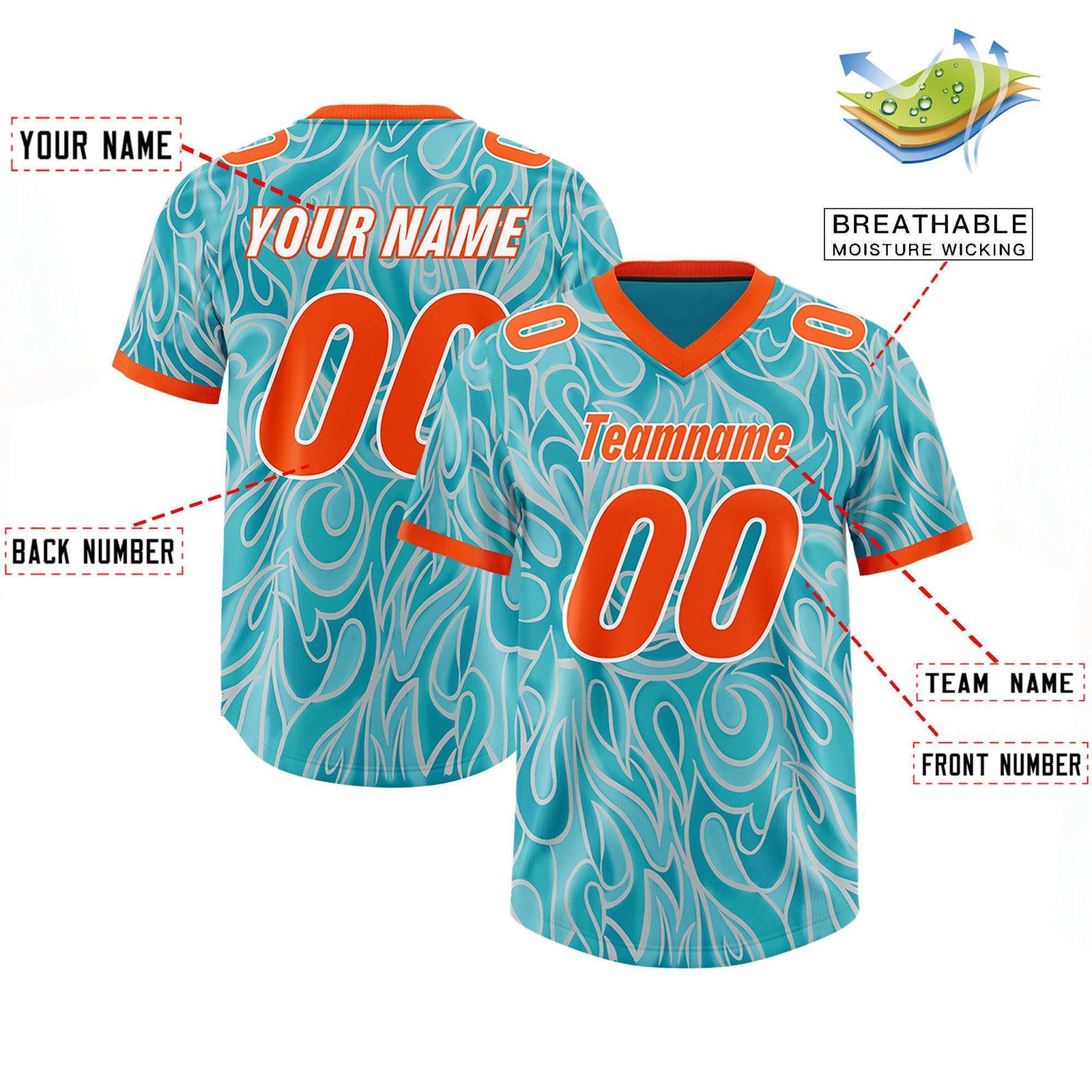 Custom Teal Personalized Printed Graffiti Pattern Design Authentic Football Jersey
