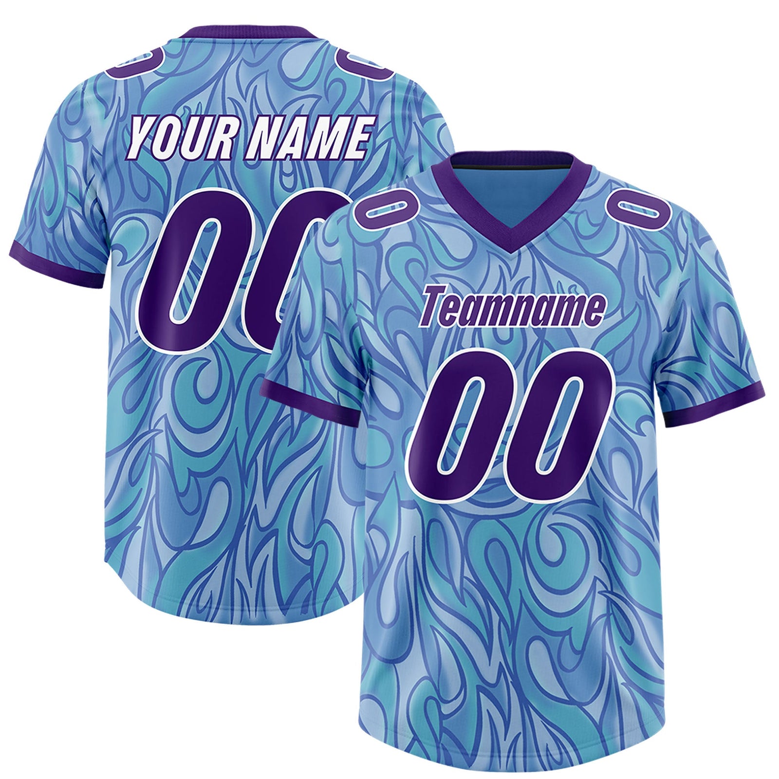 Custom Light Blue Personalized Printed Graffiti Pattern Design Authentic Football Jersey