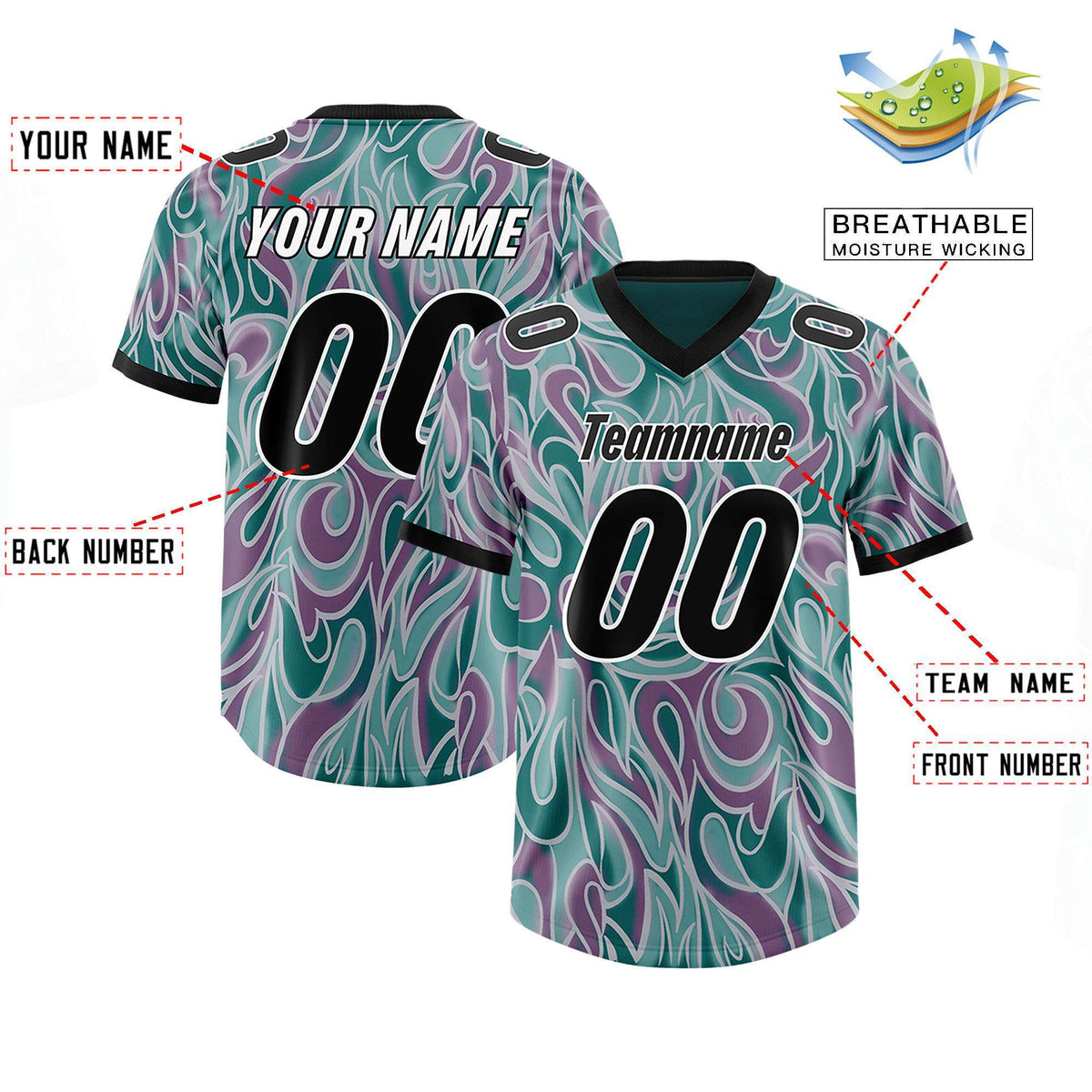 Custom Aqua Personalized Printed Graffiti Pattern Design Authentic Football Jersey