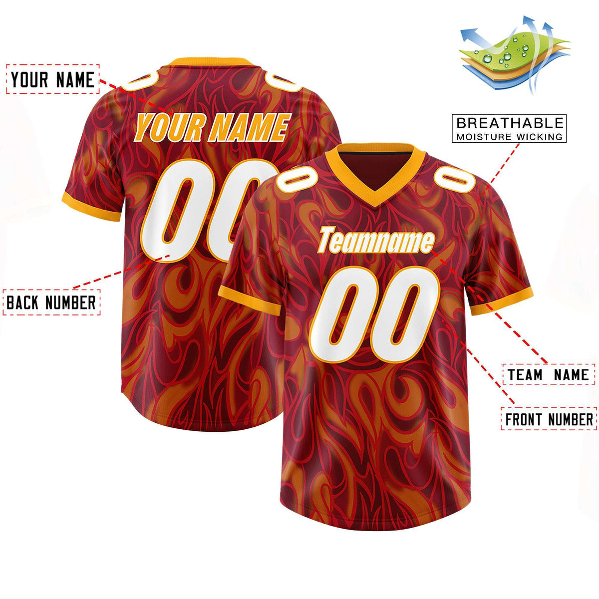Custom Crimson Personalized Printed Graffiti Pattern Design Authentic Football Jersey