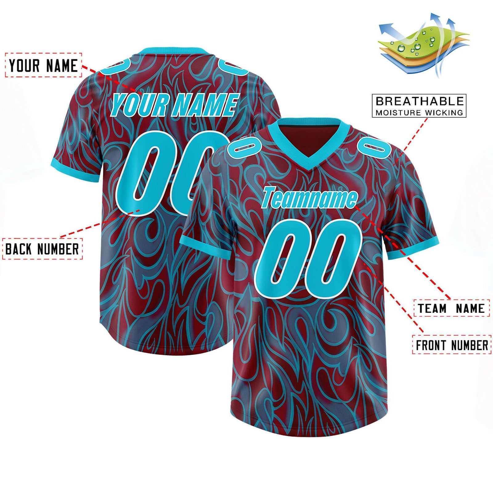 Custom Crimson Personalized Printed Graffiti Pattern Design Authentic Football Jersey