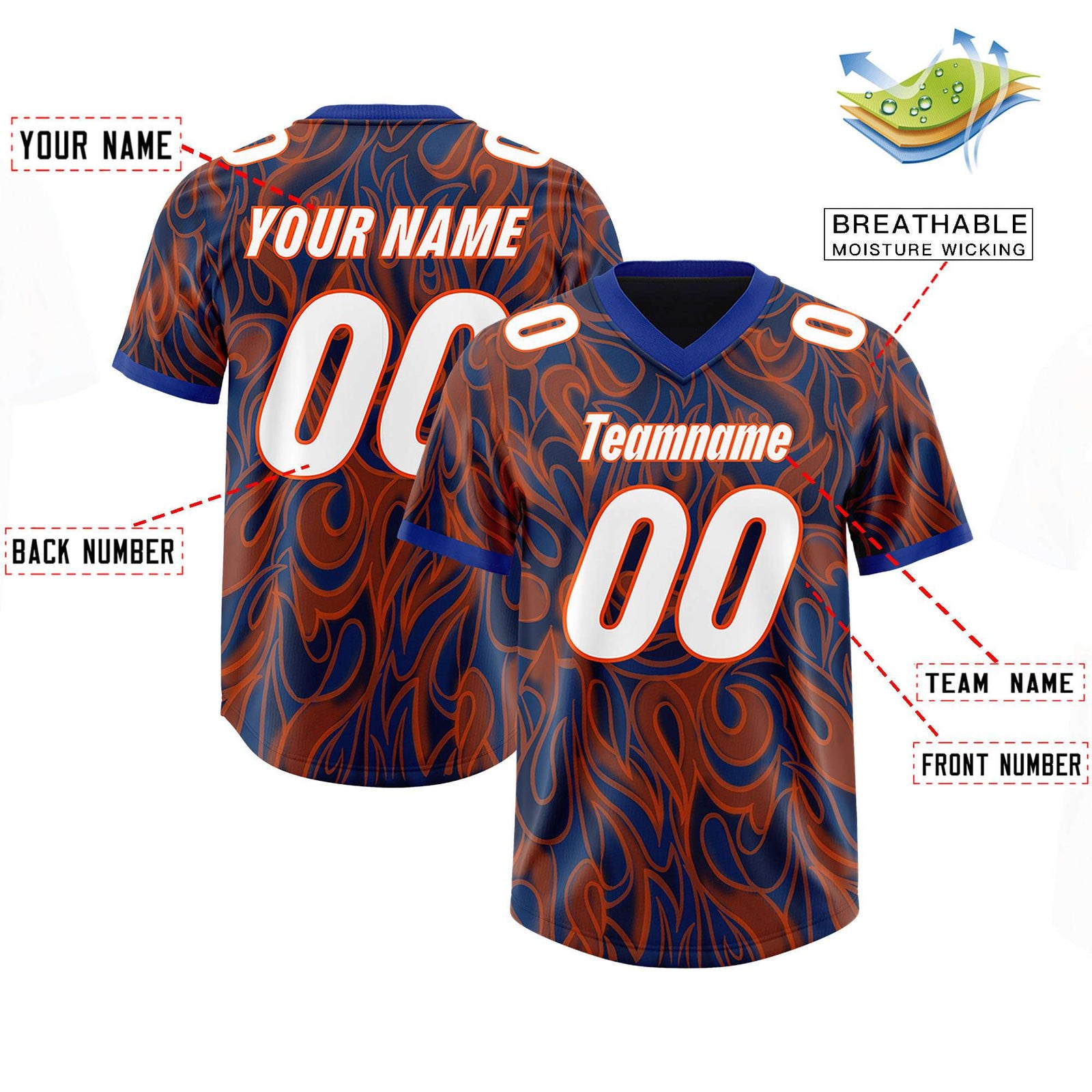 Custom Navy Personalized Printed Graffiti Pattern Design Authentic Football Jersey