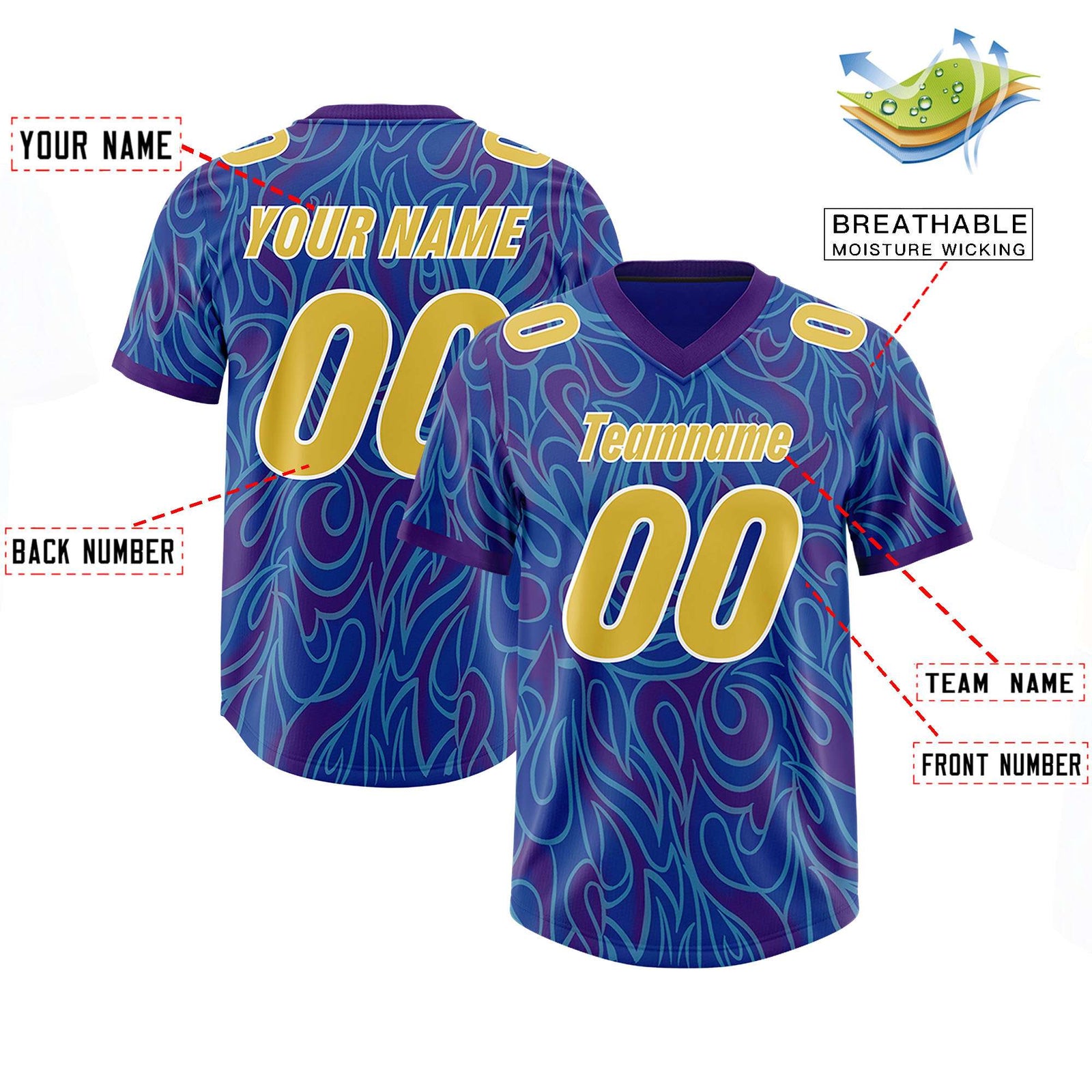 Custom Royal Personalized Printed Graffiti Pattern Design Authentic Football Jersey