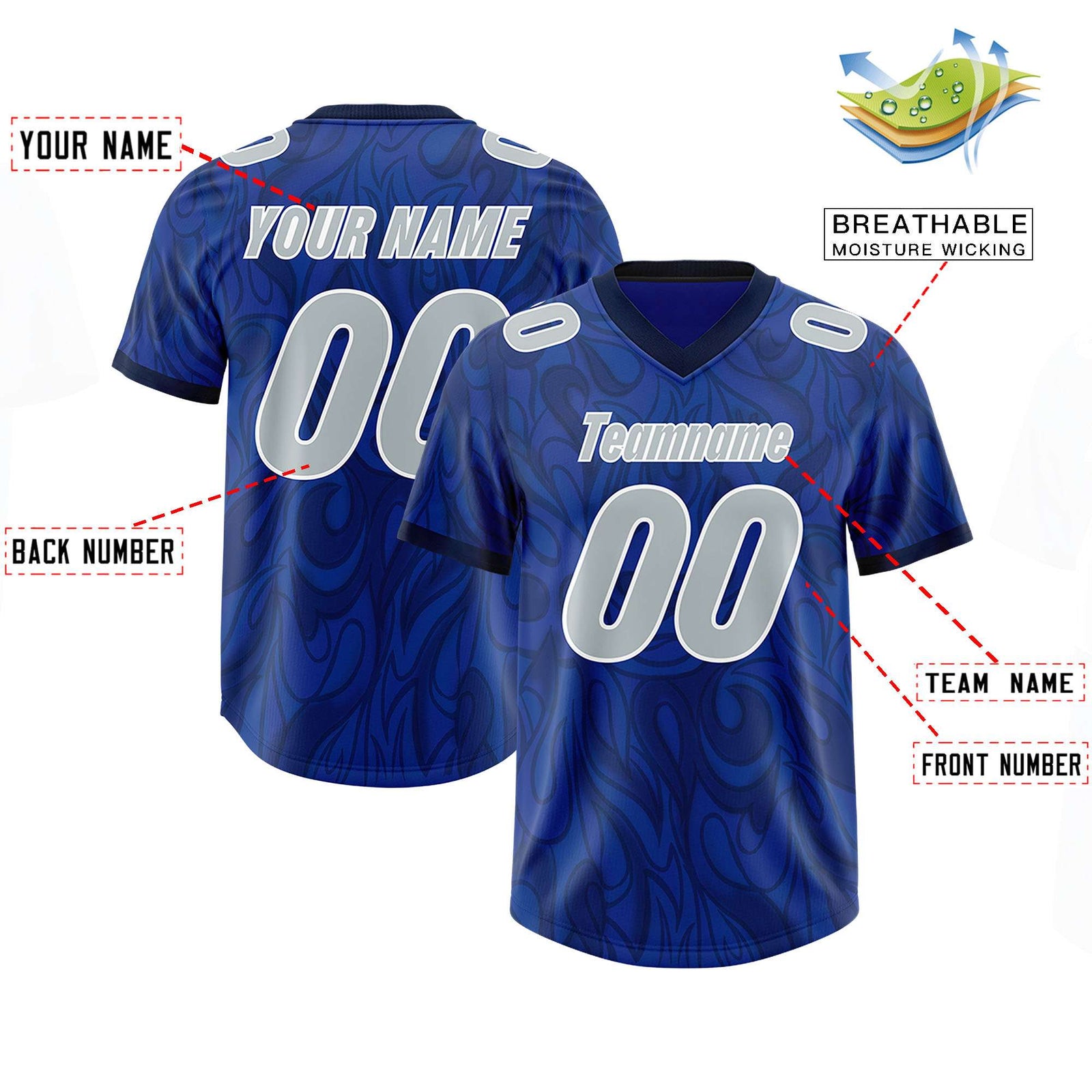 Custom Royal Personalized Printed Graffiti Pattern Design Authentic Football Jersey