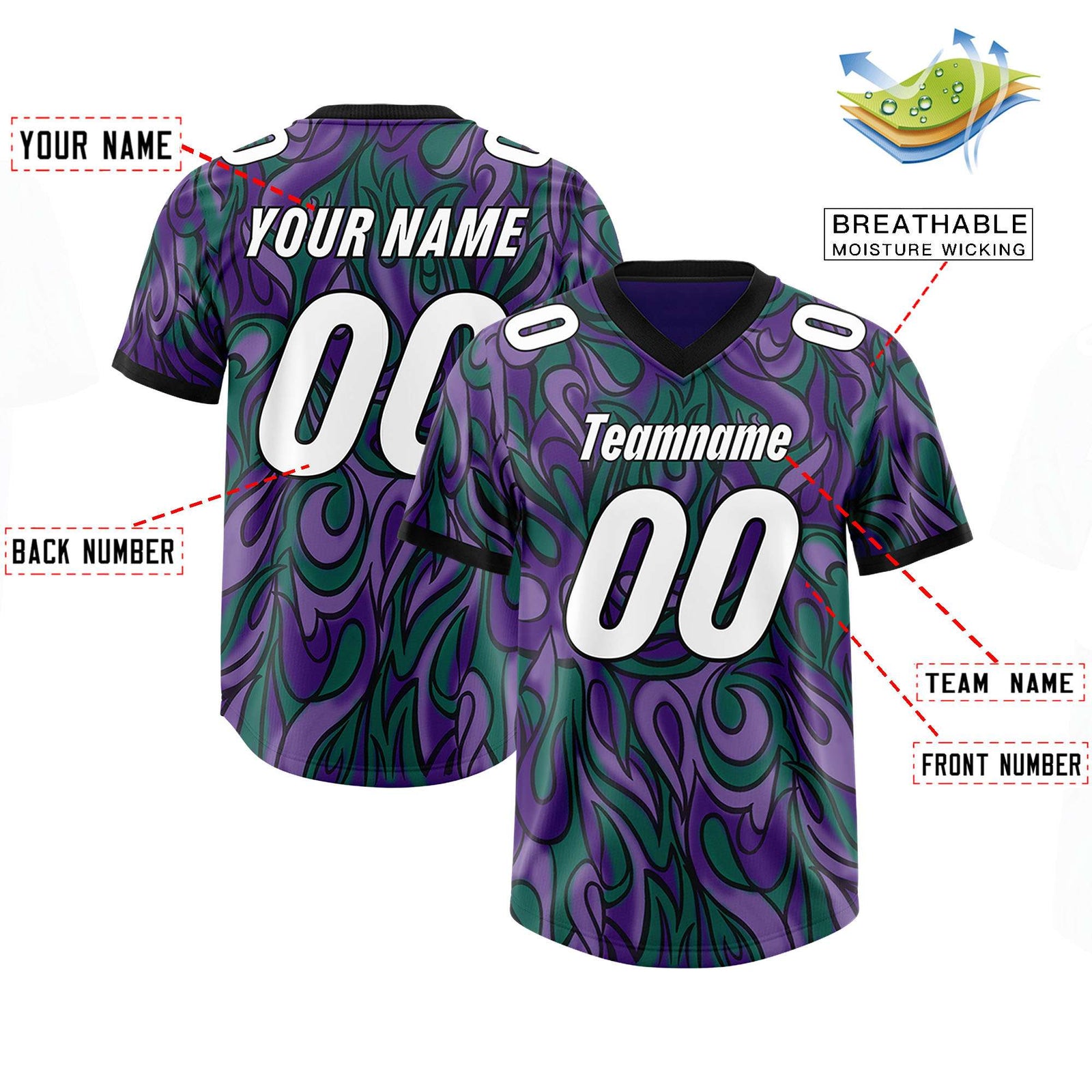Custom Purple Personalized Printed Graffiti Pattern Design Authentic Football Jersey