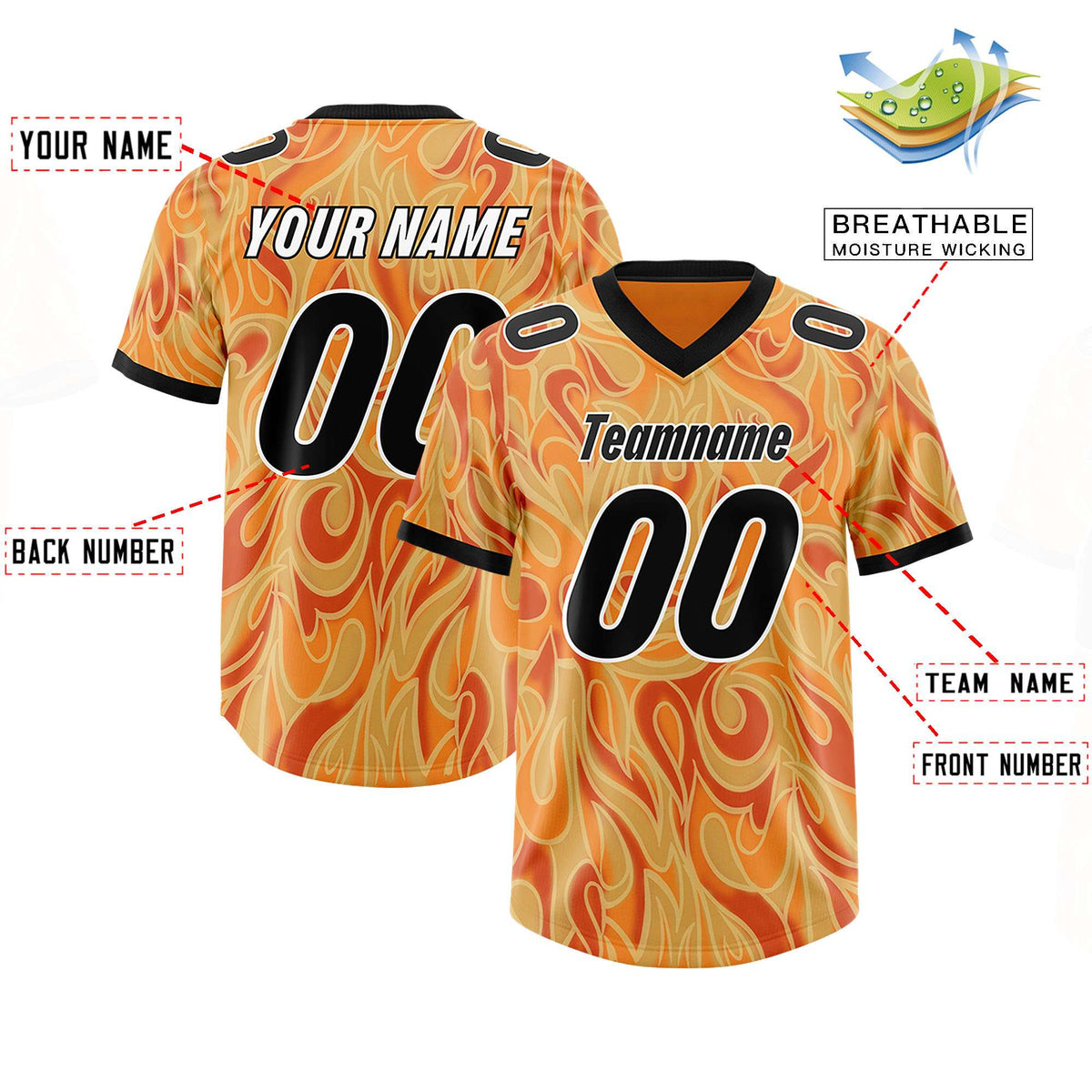 Custom Gold Orange Personalized Printed Graffiti Pattern Design Authentic Football Jersey