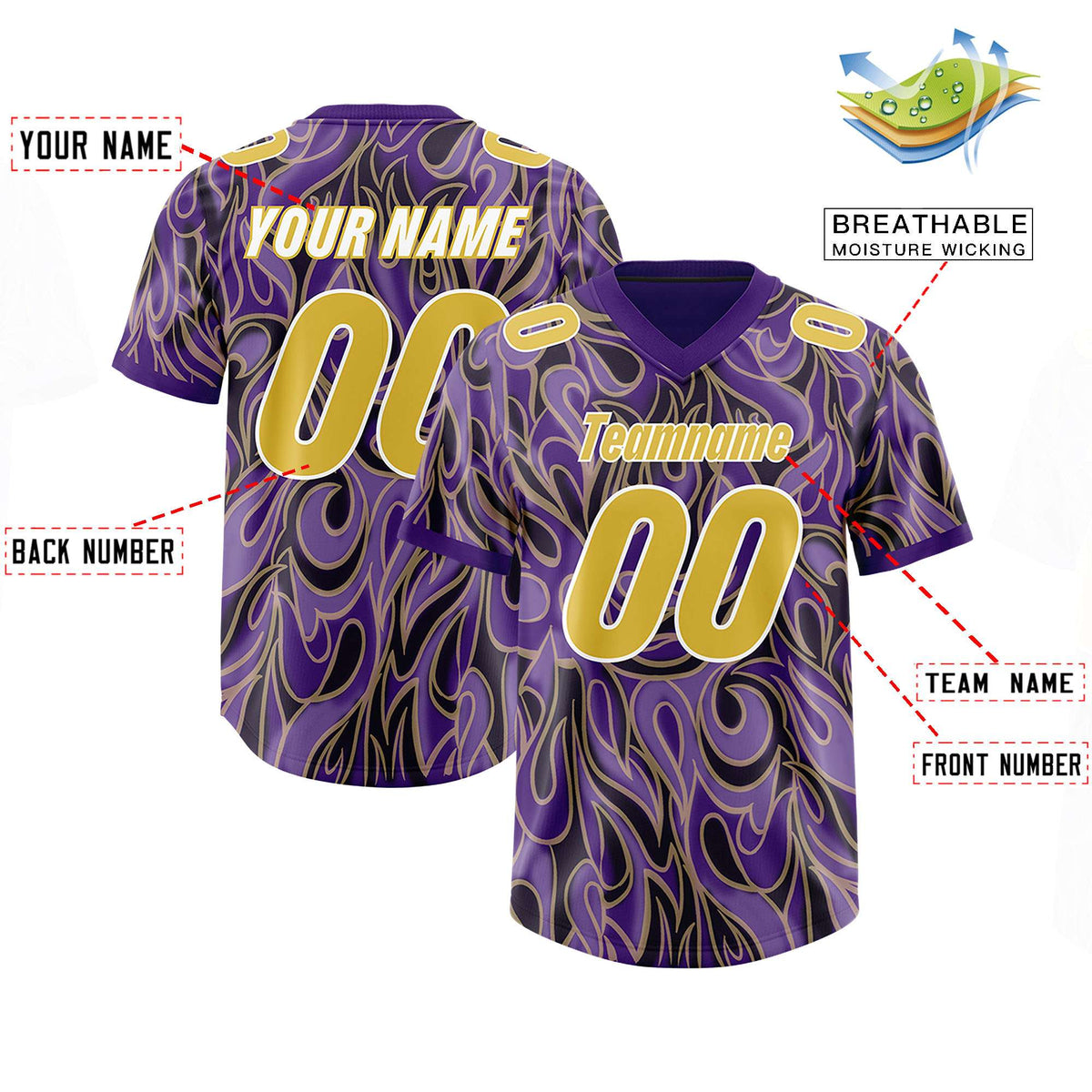 Custom Purple Personalized Printed Graffiti Pattern Design Authentic Football Jersey