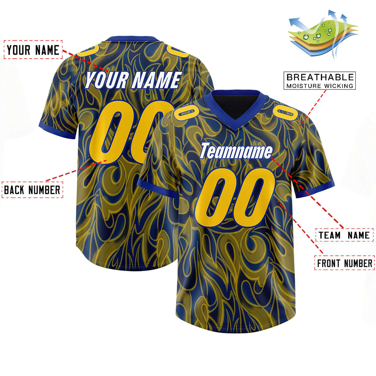 Custom Royal Personalized Printed Graffiti Pattern Design Authentic Football Jersey