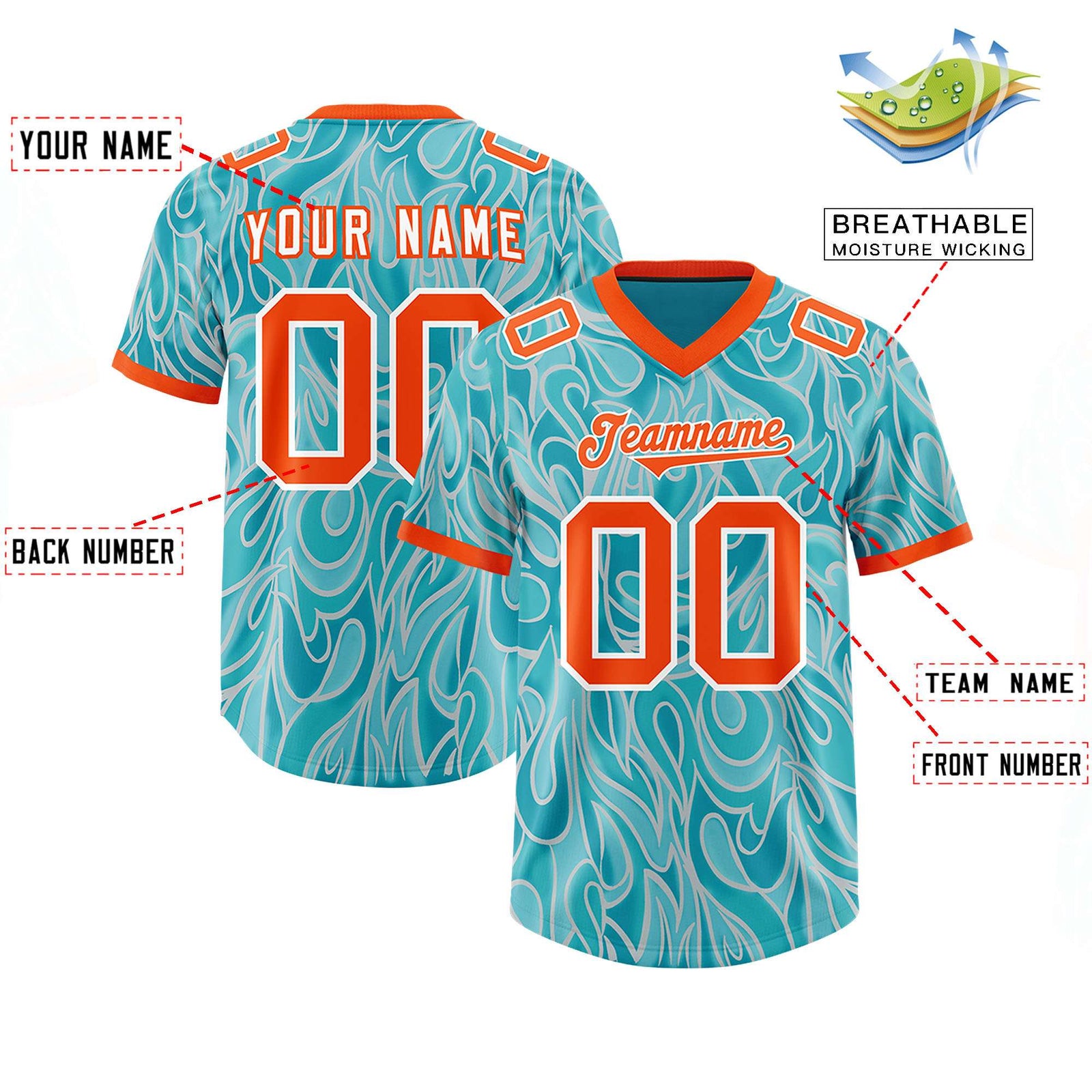 Custom Teal Personalized Printed Graffiti Pattern Design Authentic Football Jersey