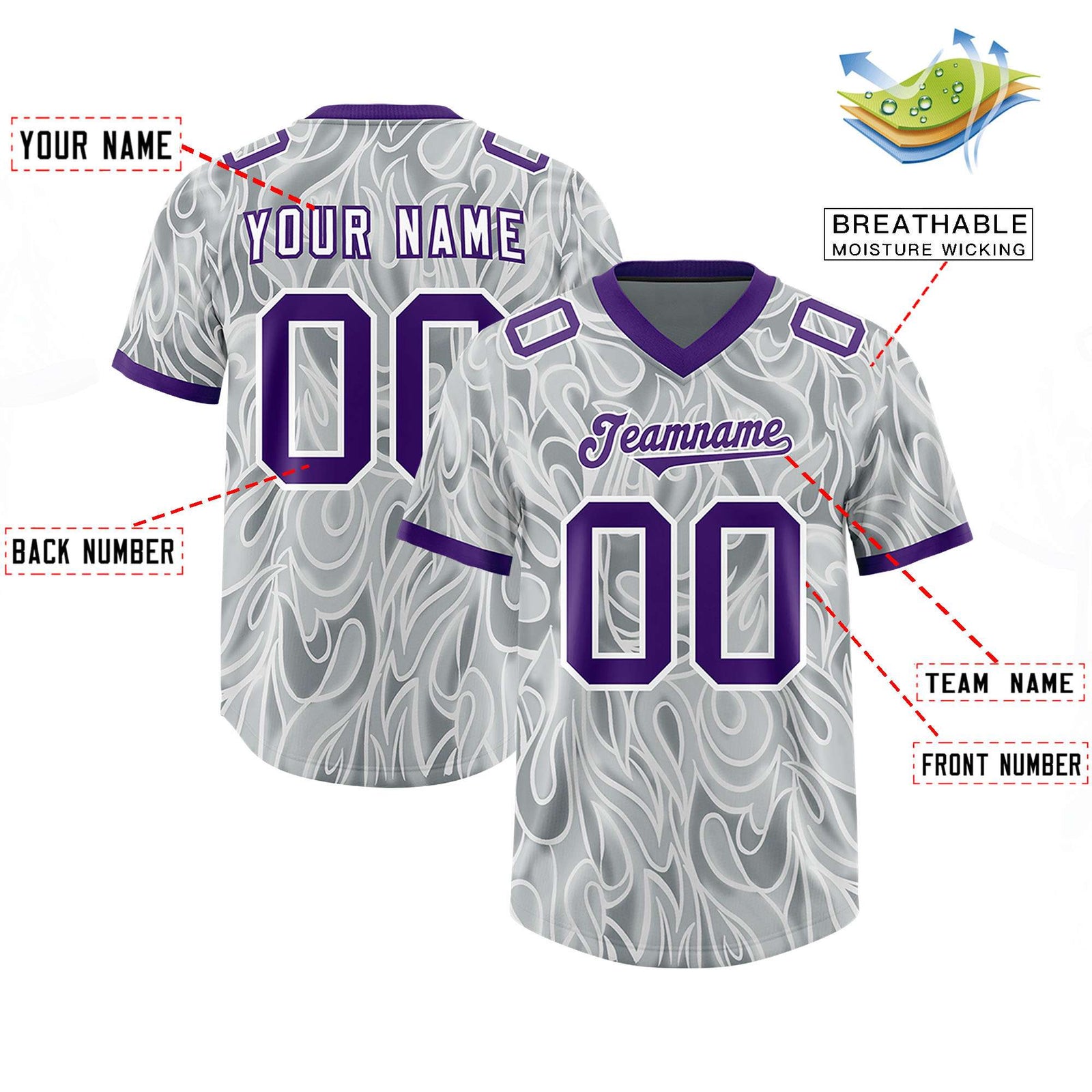 Custom Grey Personalized Printed Graffiti Pattern Design Authentic Football Jersey