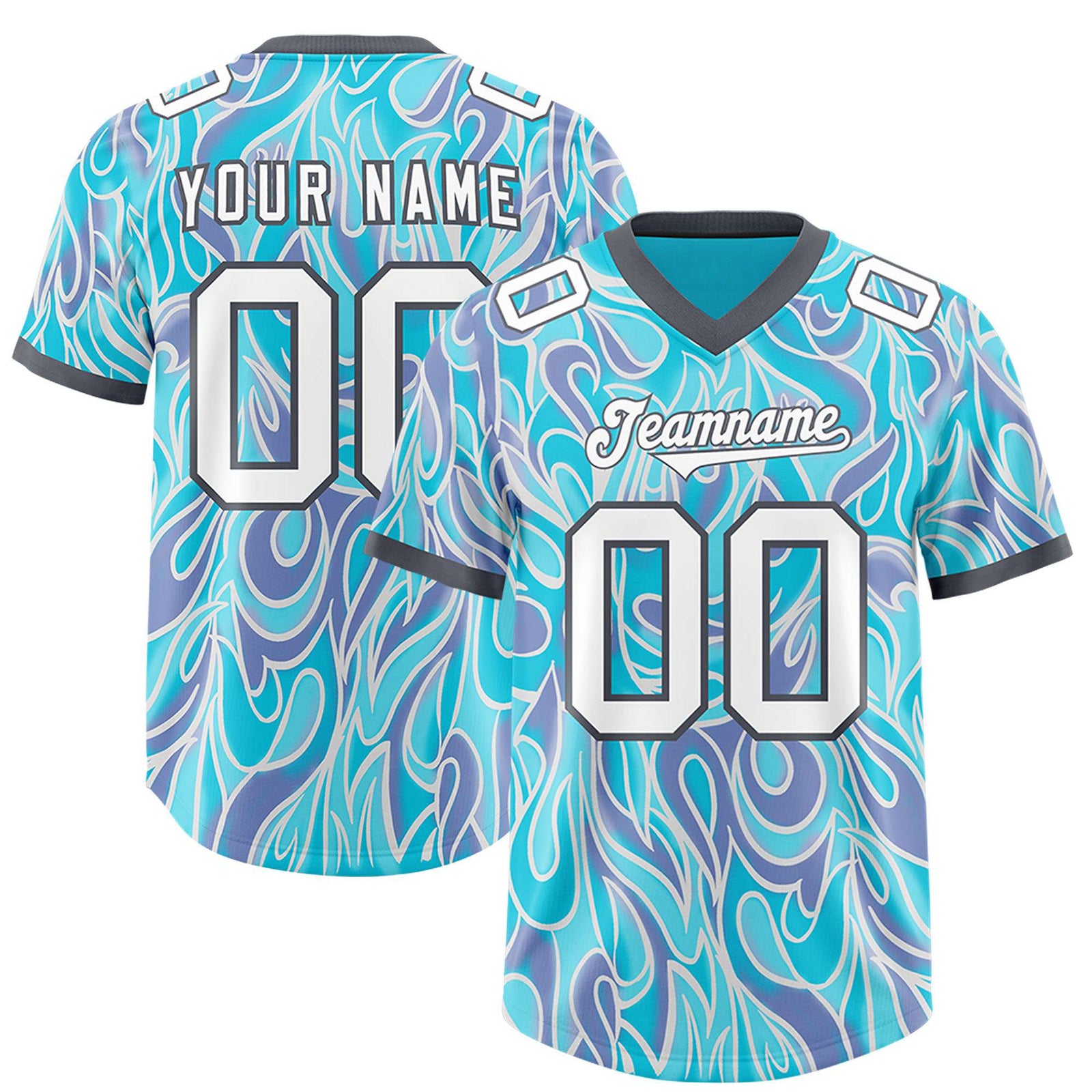Custom Sky Blue Personalized Printed Graffiti Pattern Design Authentic Football Jersey