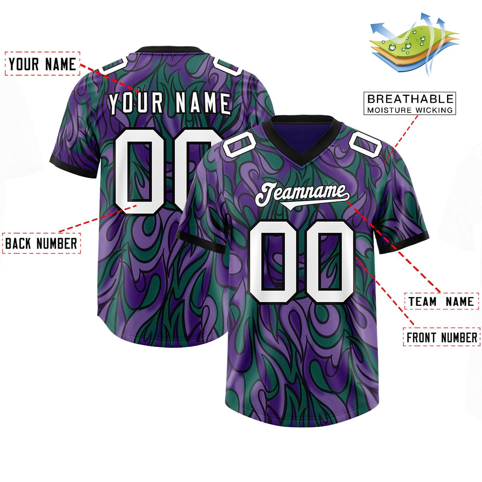 Custom Purple Personalized Printed Graffiti Pattern Design Authentic Football Jersey