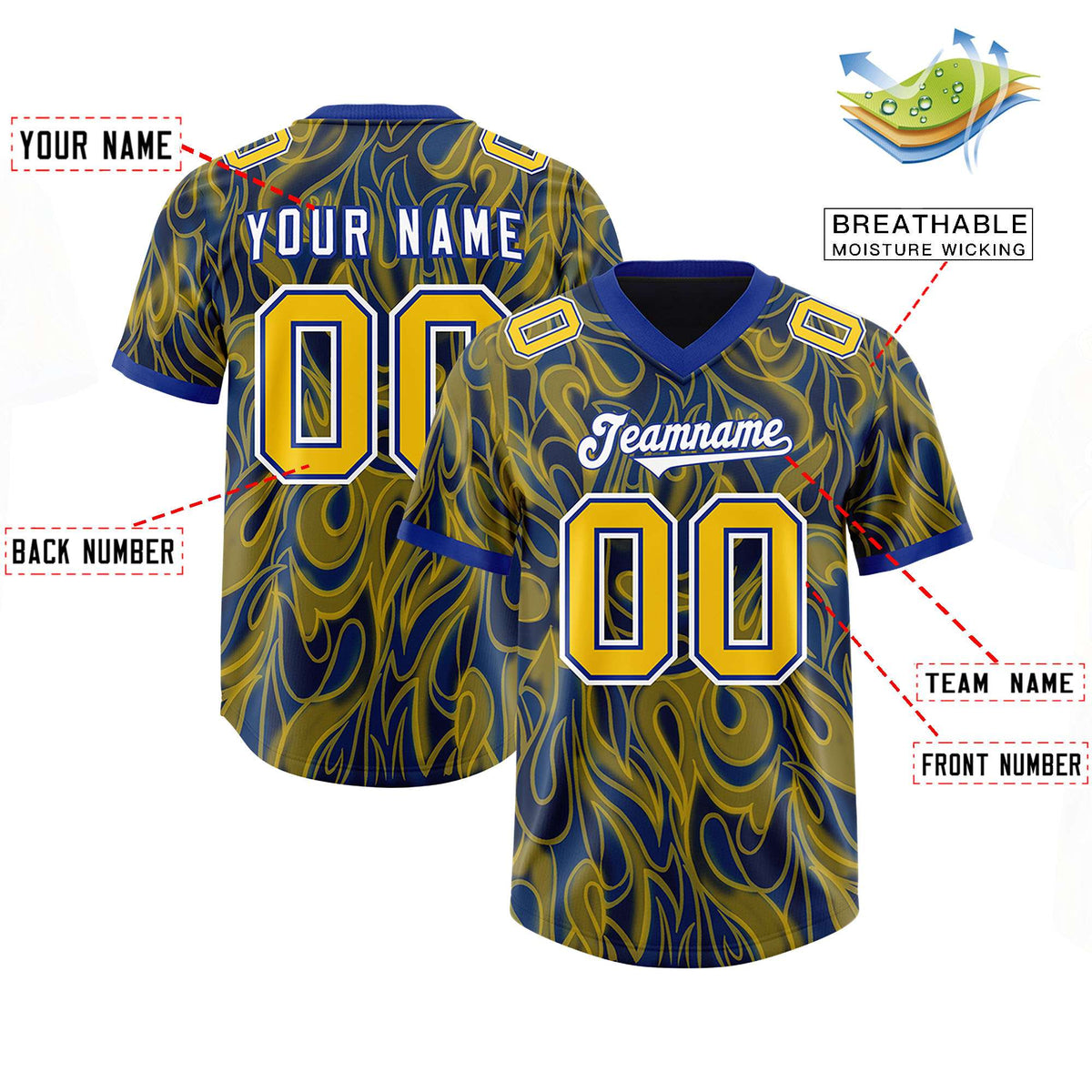 Custom Royal Personalized Printed Graffiti Pattern Design Authentic Football Jersey