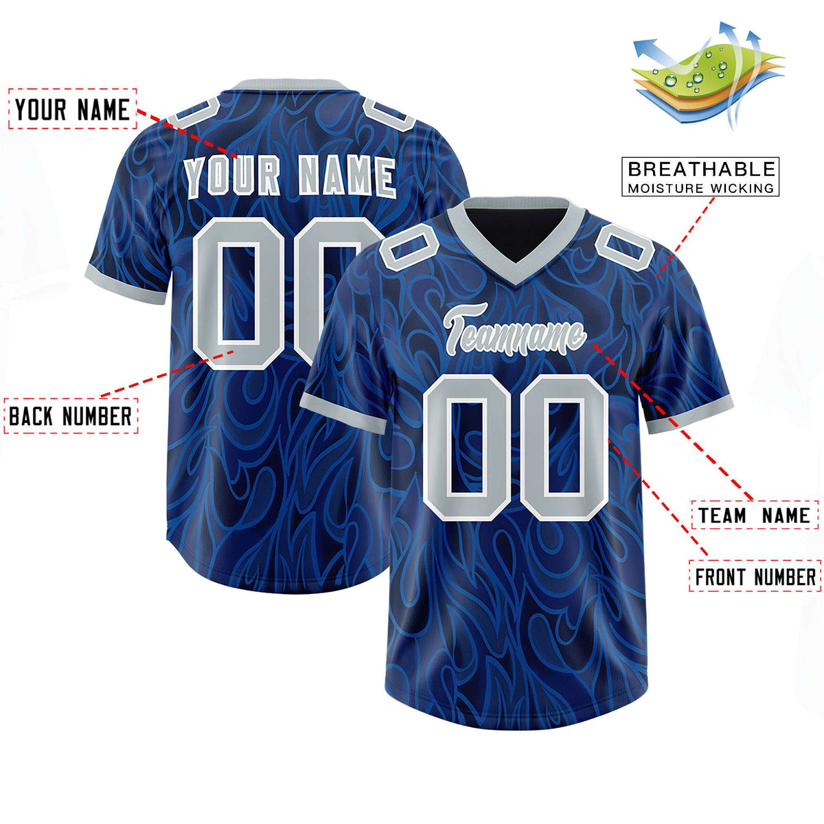 Custom Navy Personalized Printed Graffiti Pattern Design Authentic Football Jersey