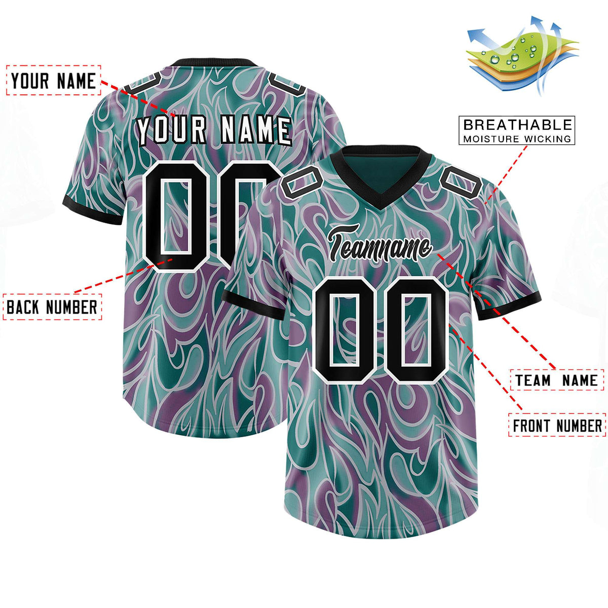 Custom Aqua Personalized Printed Graffiti Pattern Design Authentic Football Jersey