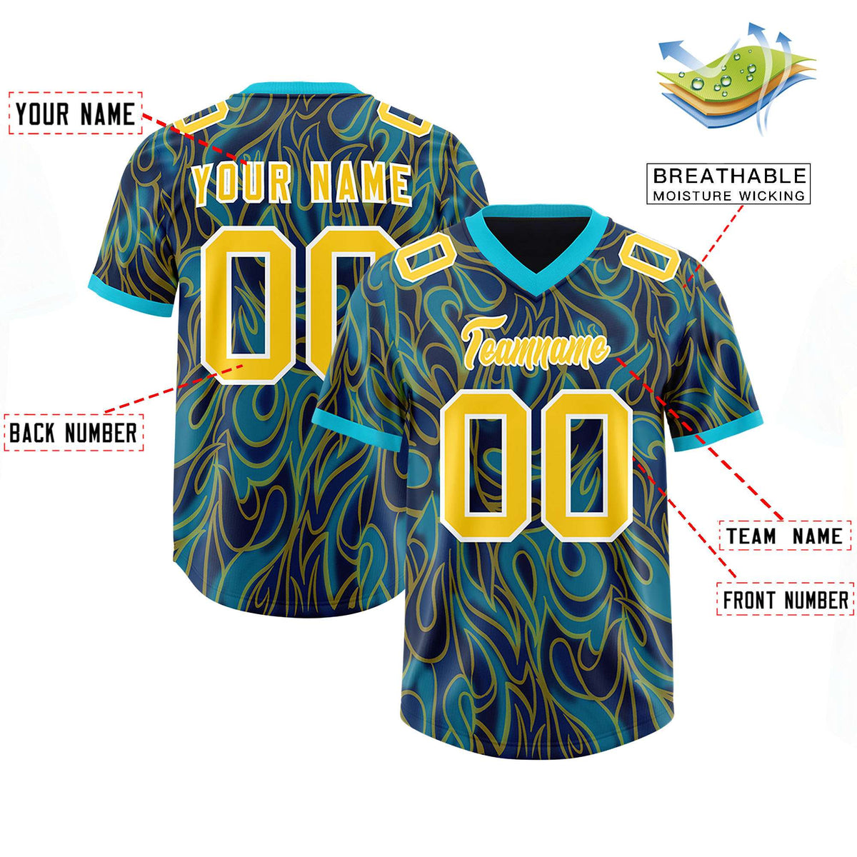 Custom Navy Personalized Printed Graffiti Pattern Design Authentic Football Jersey