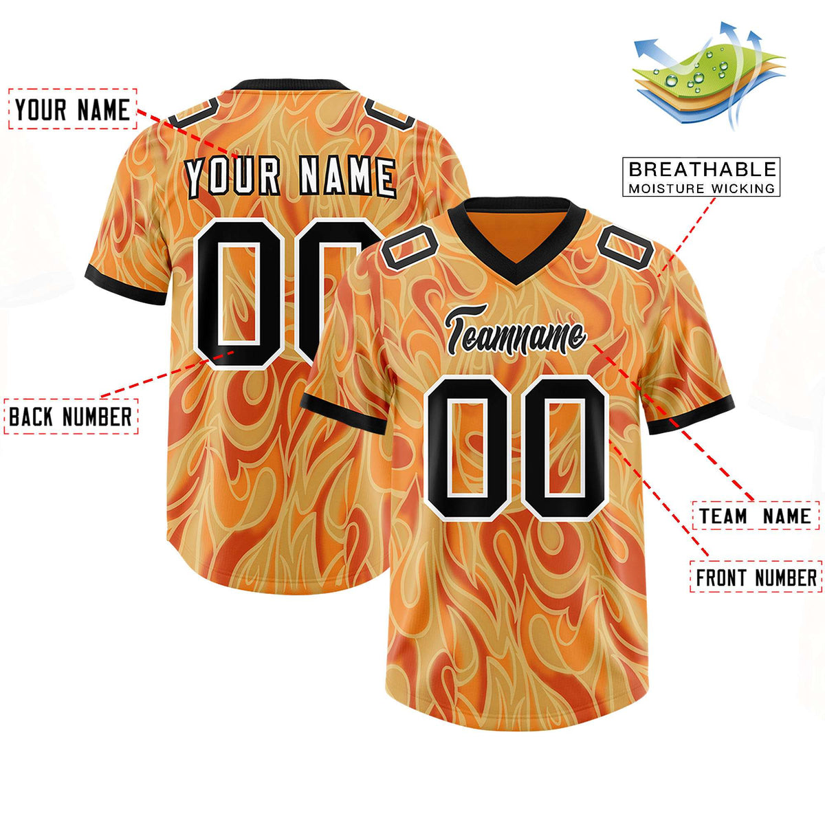 Custom Gold Orange Personalized Printed Graffiti Pattern Design Authentic Football Jersey