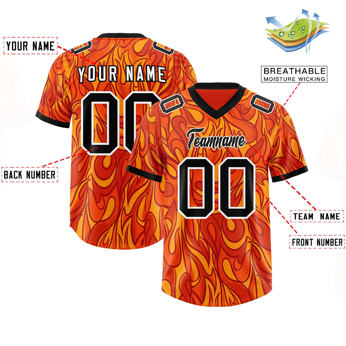 Custom Orange Personalized Printed Graffiti Pattern Design Authentic Football Jersey
