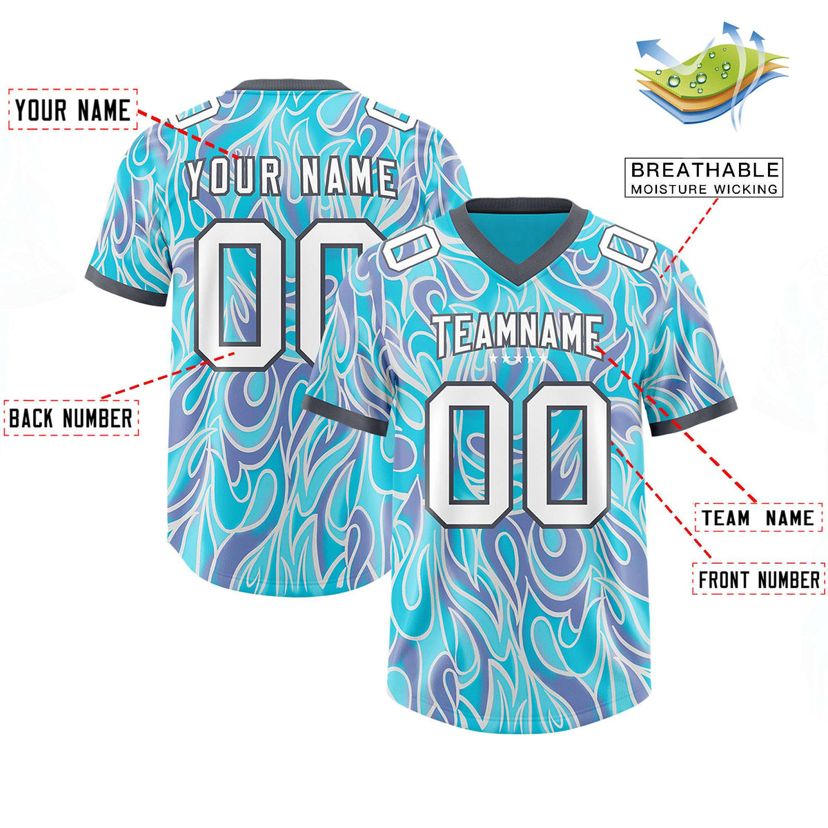 Custom Sky Blue Personalized Printed Graffiti Pattern Design Authentic Football Jersey