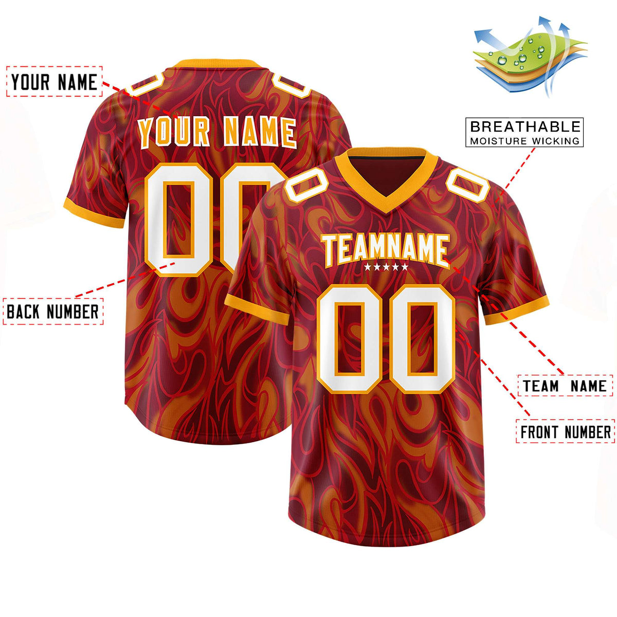 Custom Crimson Personalized Printed Graffiti Pattern Design Authentic Football Jersey