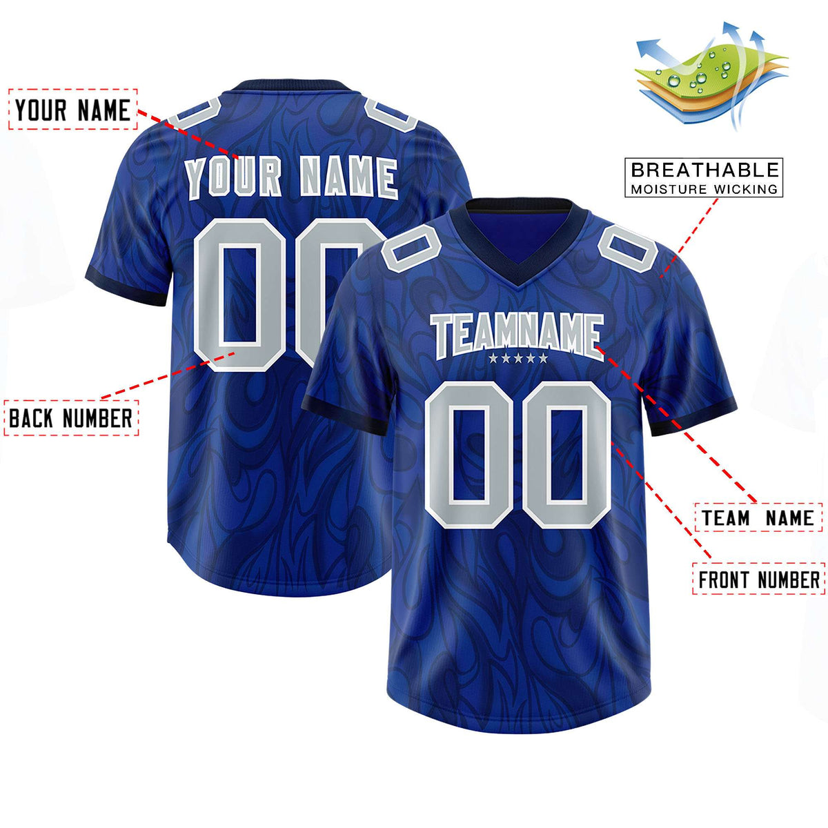 Custom Royal Personalized Printed Graffiti Pattern Design Authentic Football Jersey