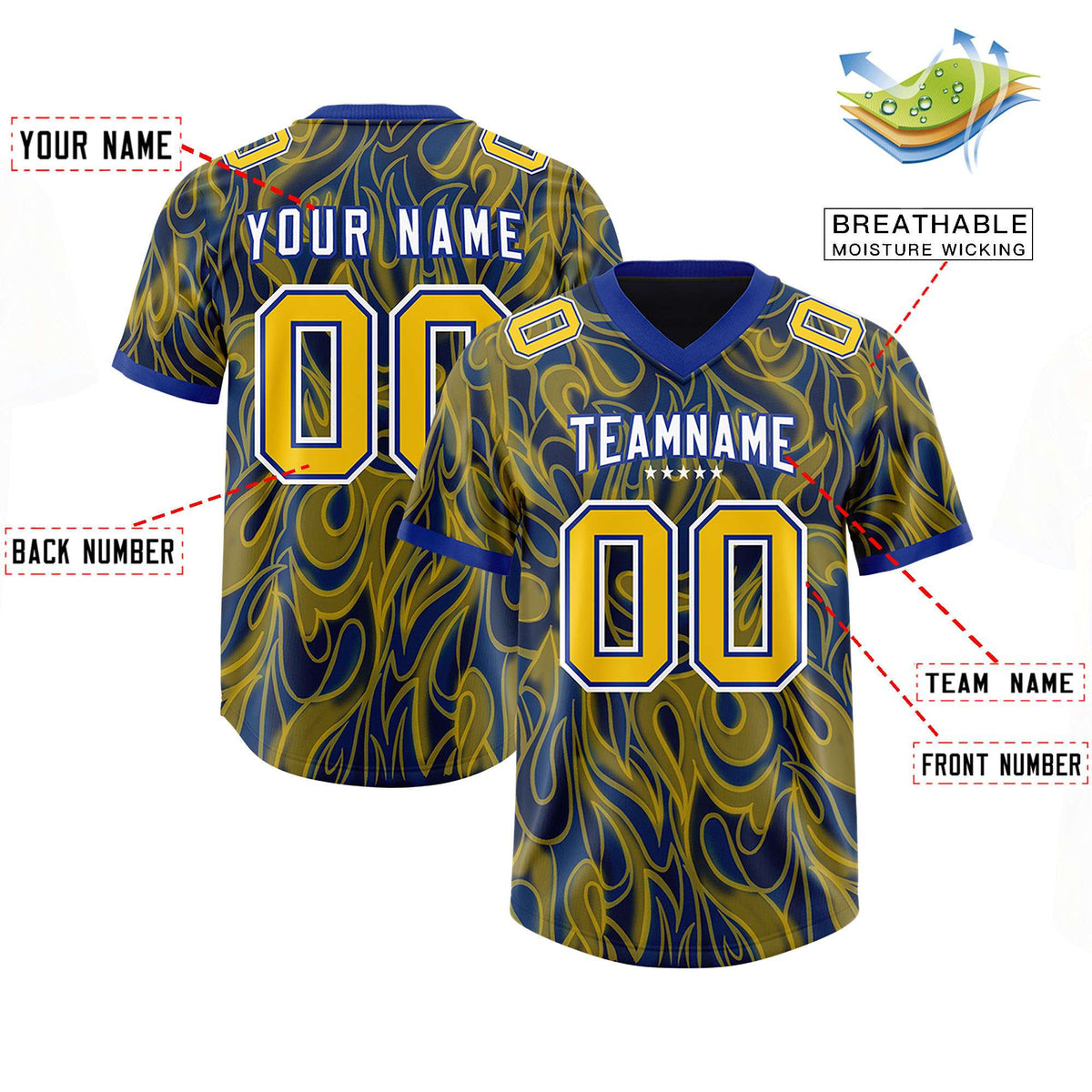 Custom Royal Personalized Printed Graffiti Pattern Design Authentic Football Jersey