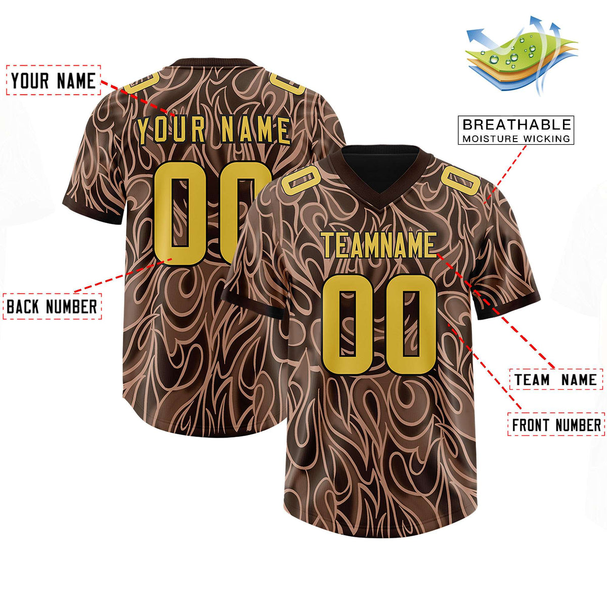 Custom Brown Personalized Printed Graffiti Pattern Design Authentic Football Jersey