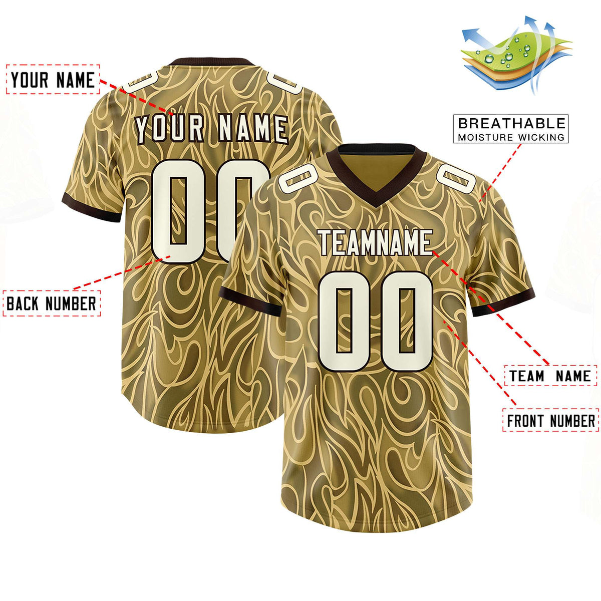 Custom Khaki Personalized Printed Graffiti Pattern Design Authentic Football Jersey