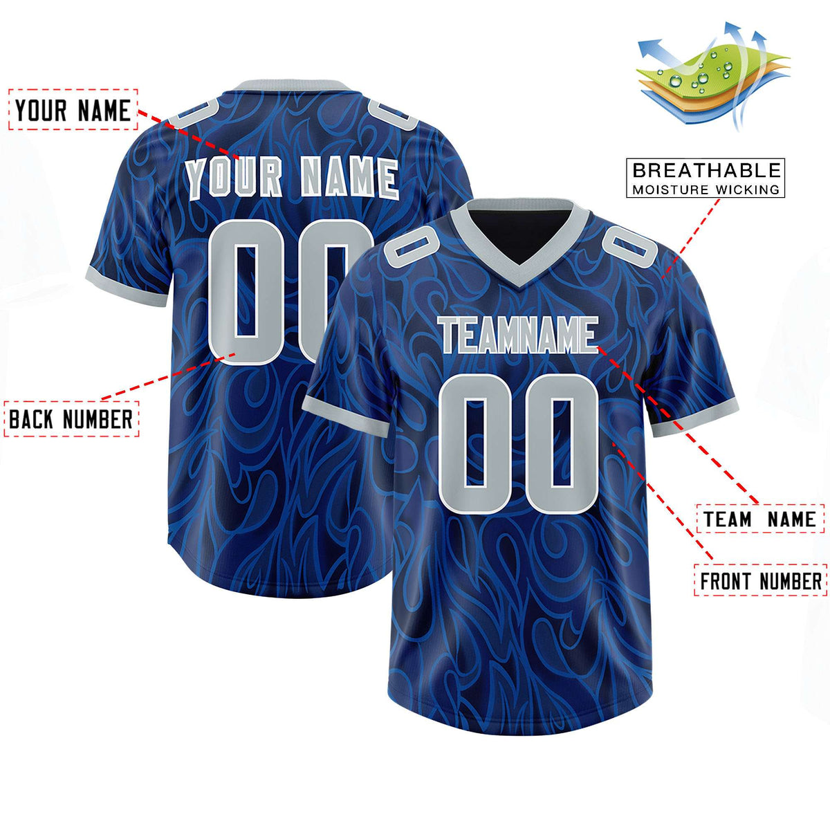 Custom Navy Personalized Printed Graffiti Pattern Design Authentic Football Jersey