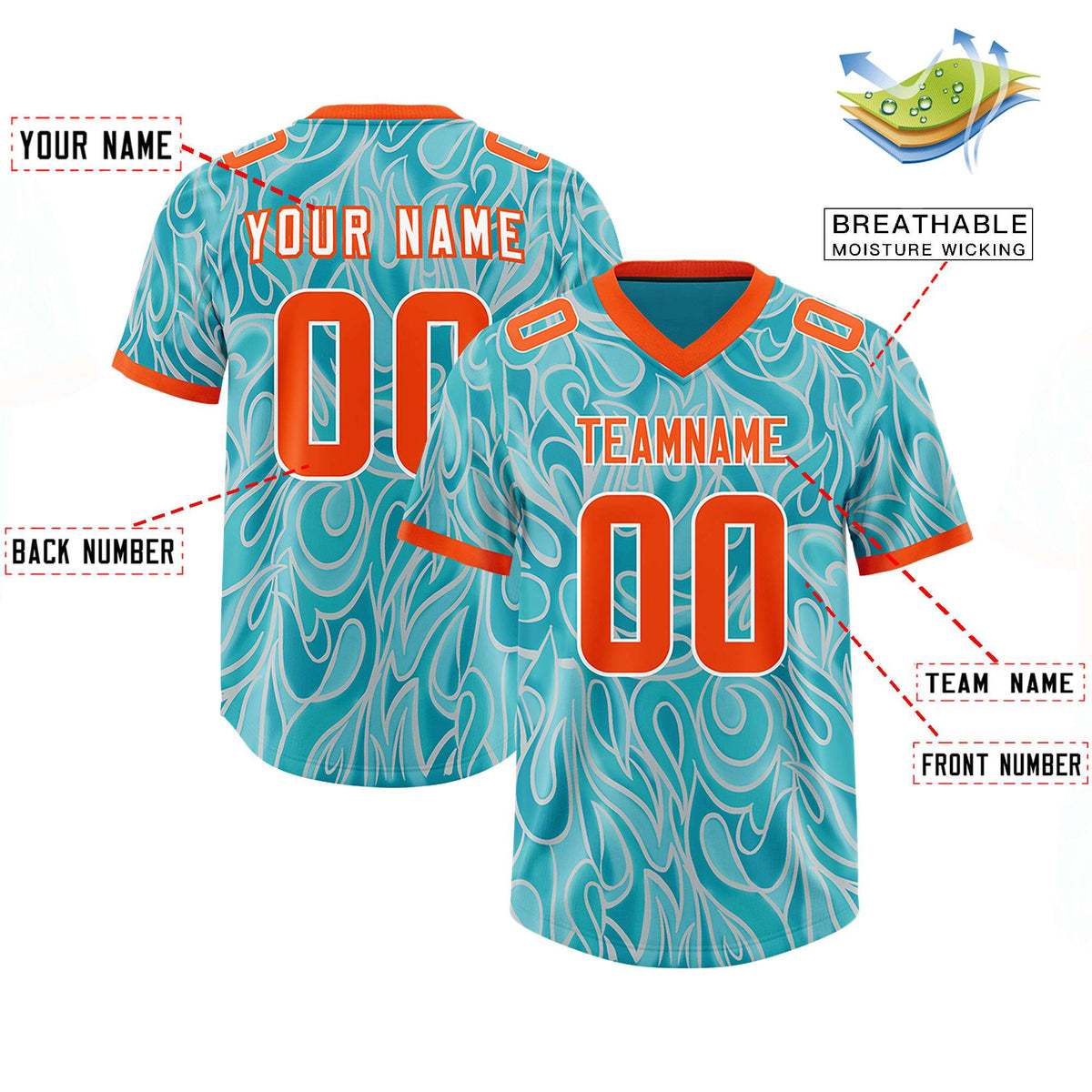 Custom Teal Personalized Printed Graffiti Pattern Design Authentic Football Jersey