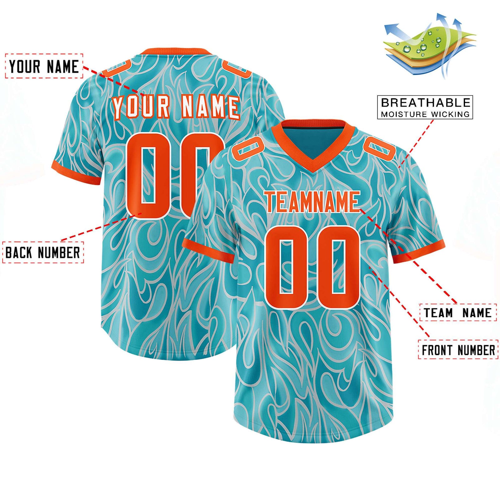 Custom Teal Personalized Printed Graffiti Pattern Design Authentic Football Jersey