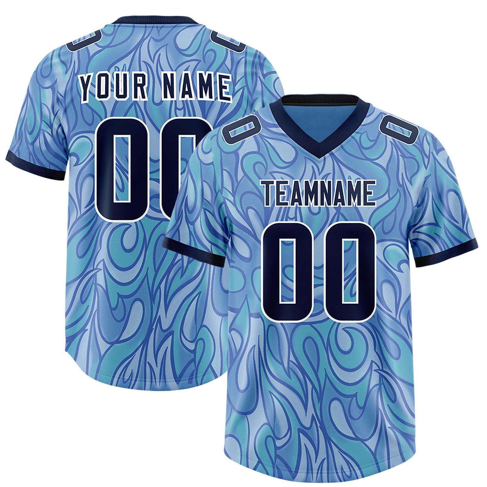 Custom Light Blue Personalized Printed Graffiti Pattern Design Authentic Football Jersey