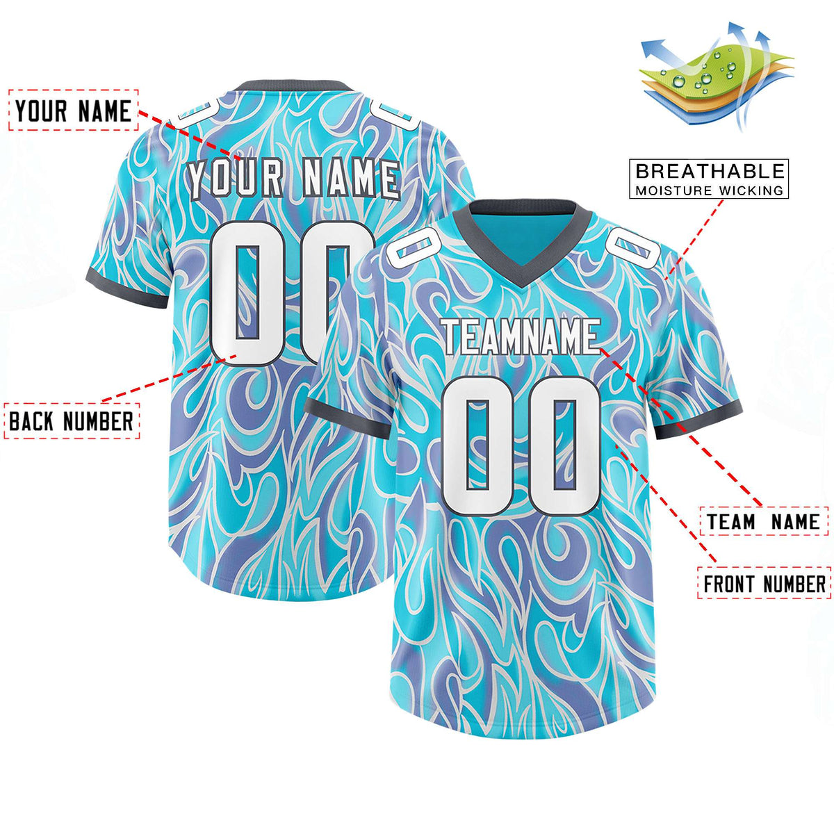 Custom Sky Blue Personalized Printed Graffiti Pattern Design Authentic Football Jersey