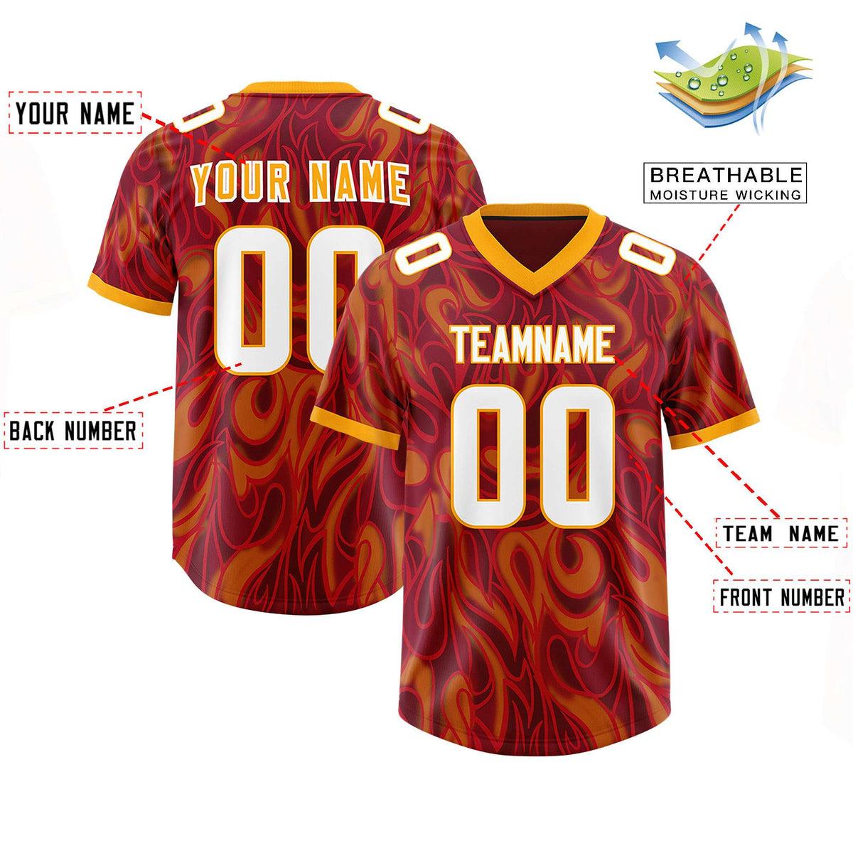 Custom Crimson Personalized Printed Graffiti Pattern Design Authentic Football Jersey