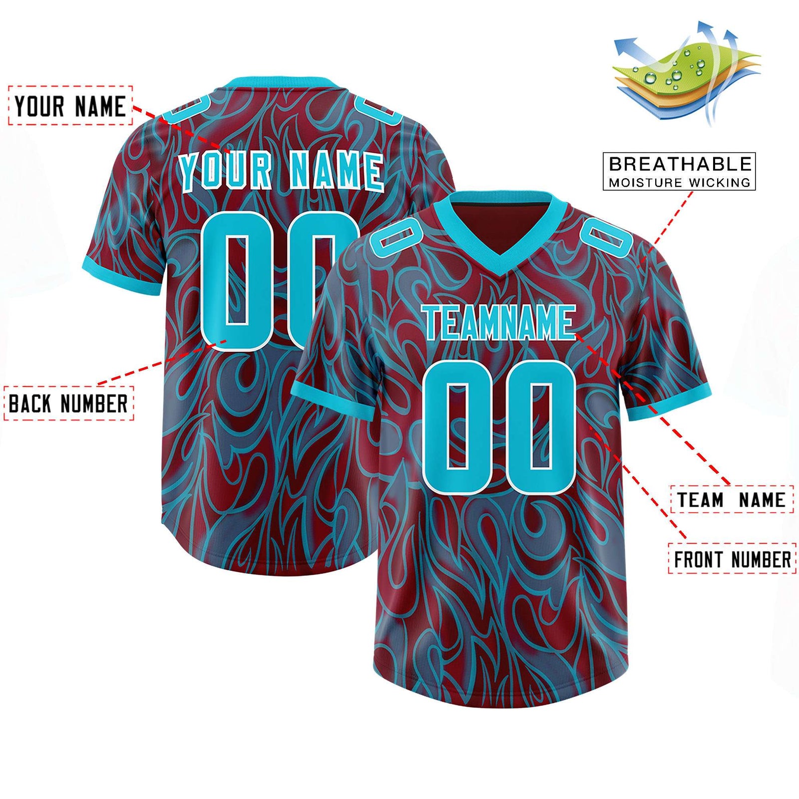 Custom Crimson Personalized Printed Graffiti Pattern Design Authentic Football Jersey