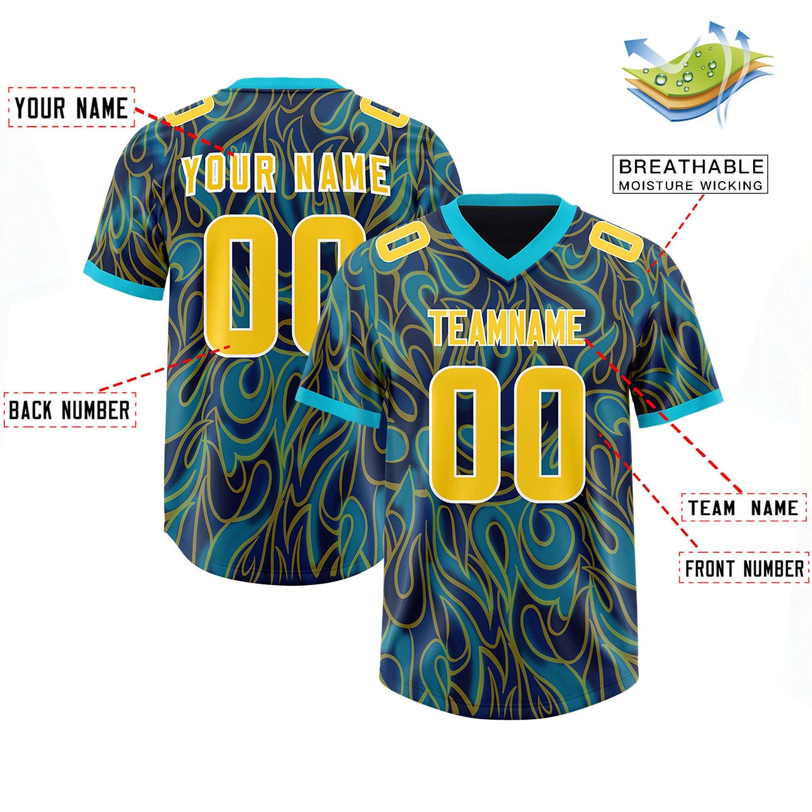 Custom Navy Personalized Printed Graffiti Pattern Design Authentic Football Jersey