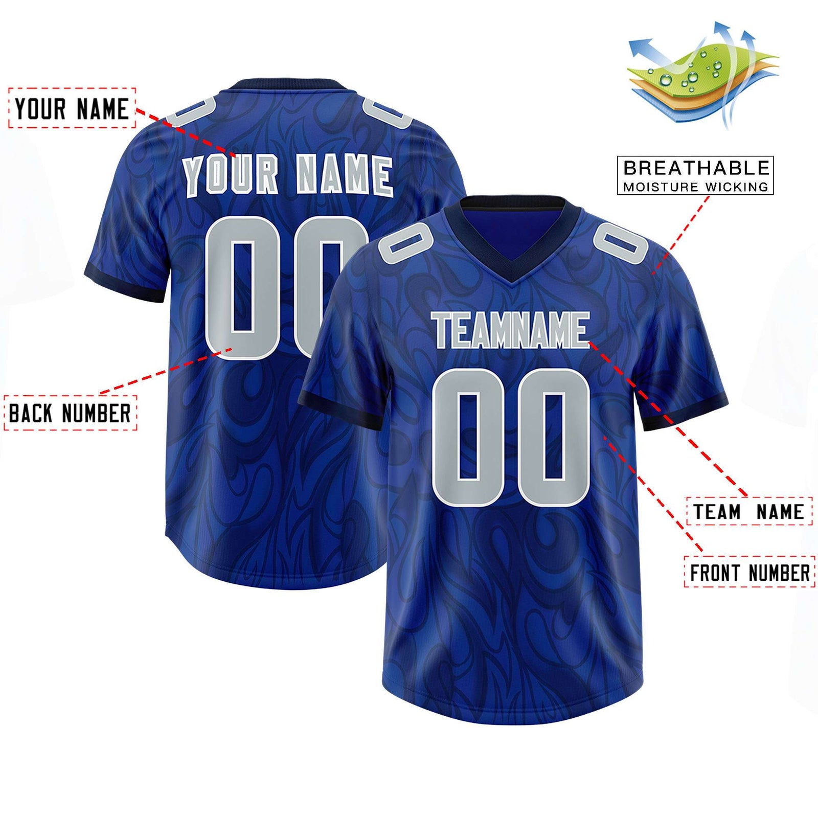 Custom Royal Personalized Printed Graffiti Pattern Design Authentic Football Jersey