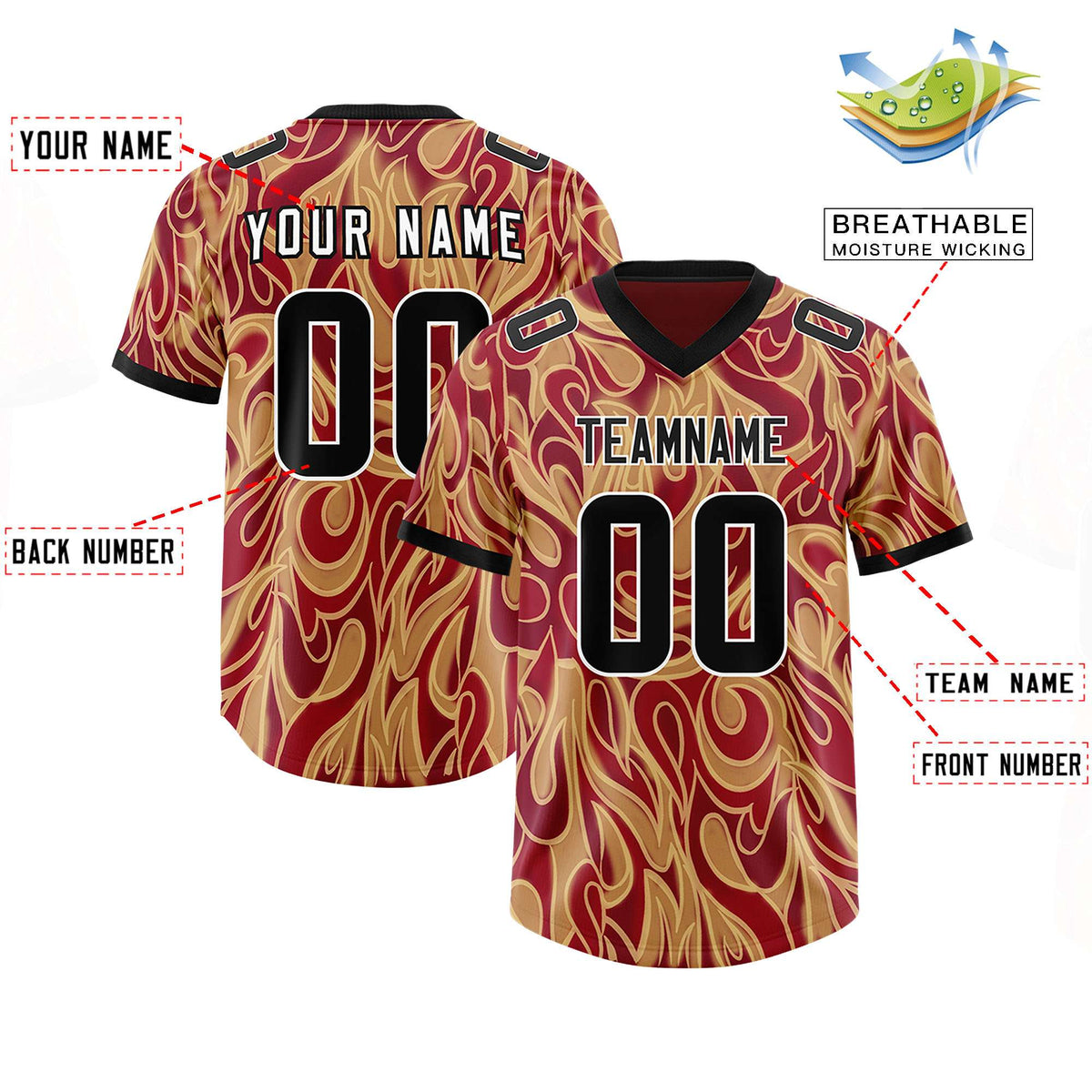 Custom Crimson Personalized Printed Graffiti Pattern Design Authentic Football Jersey