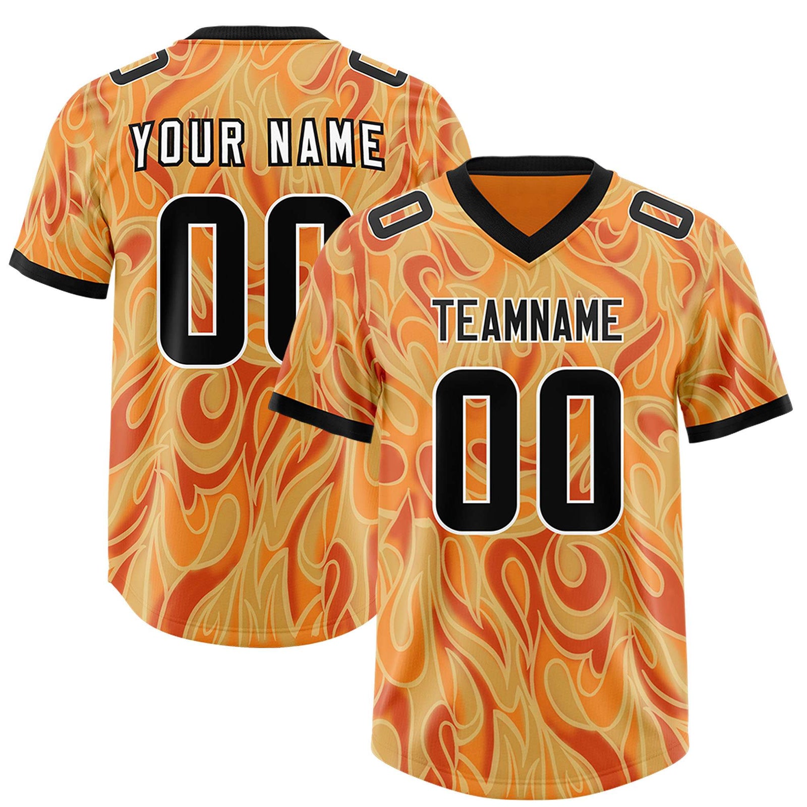 Custom Gold Orange Personalized Printed Graffiti Pattern Design Authentic Football Jersey