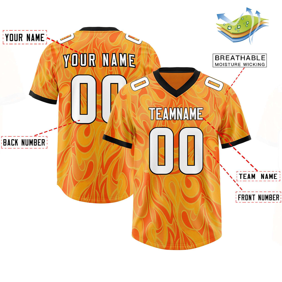 Custom Gold Orange Personalized Printed Graffiti Pattern Design Authentic Football Jersey