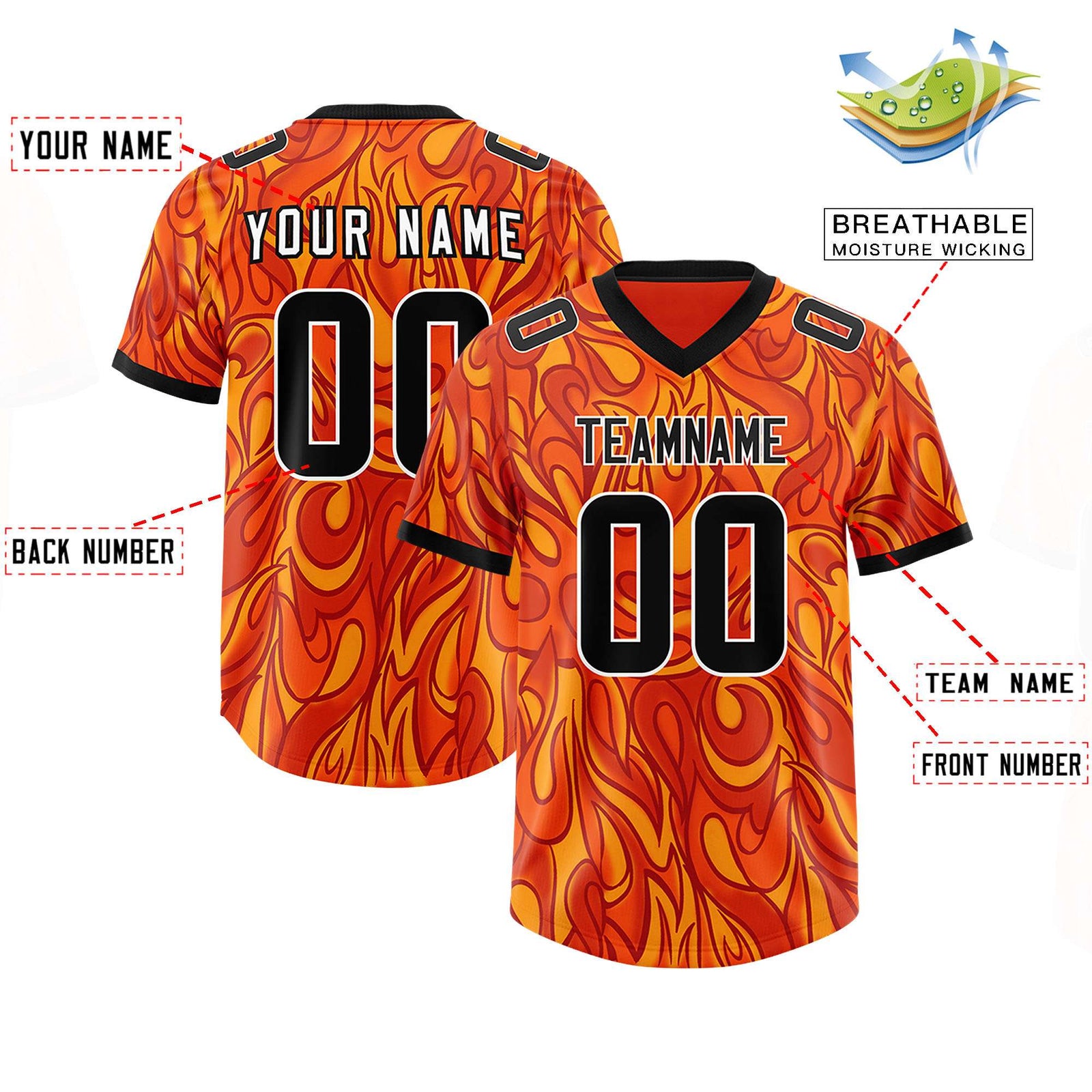 Custom Orange Personalized Printed Graffiti Pattern Design Authentic Football Jersey