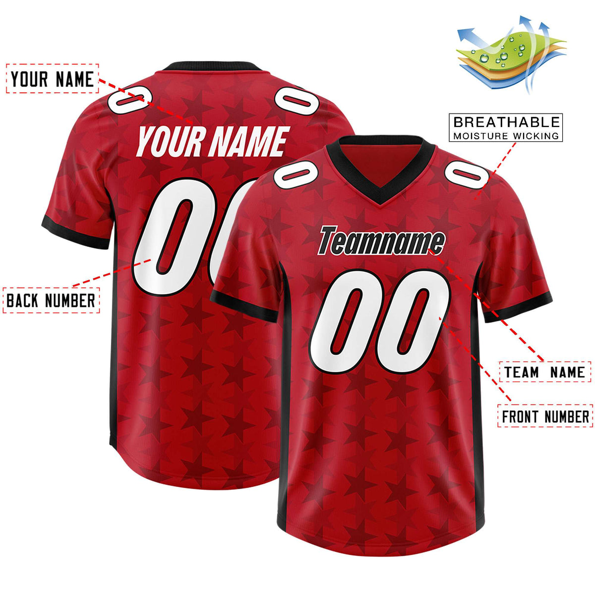 Custom Red Black Personalized All Star Graffiti Pattern Authentic Football Jersey